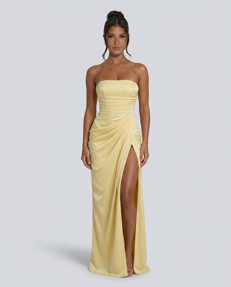 Salma | Strapless Draped Satin-Look Maxi Dress