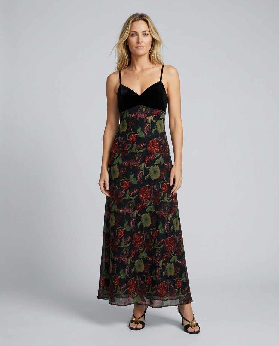 Stella | Floral Print Deep V-Neck Maxi Dress