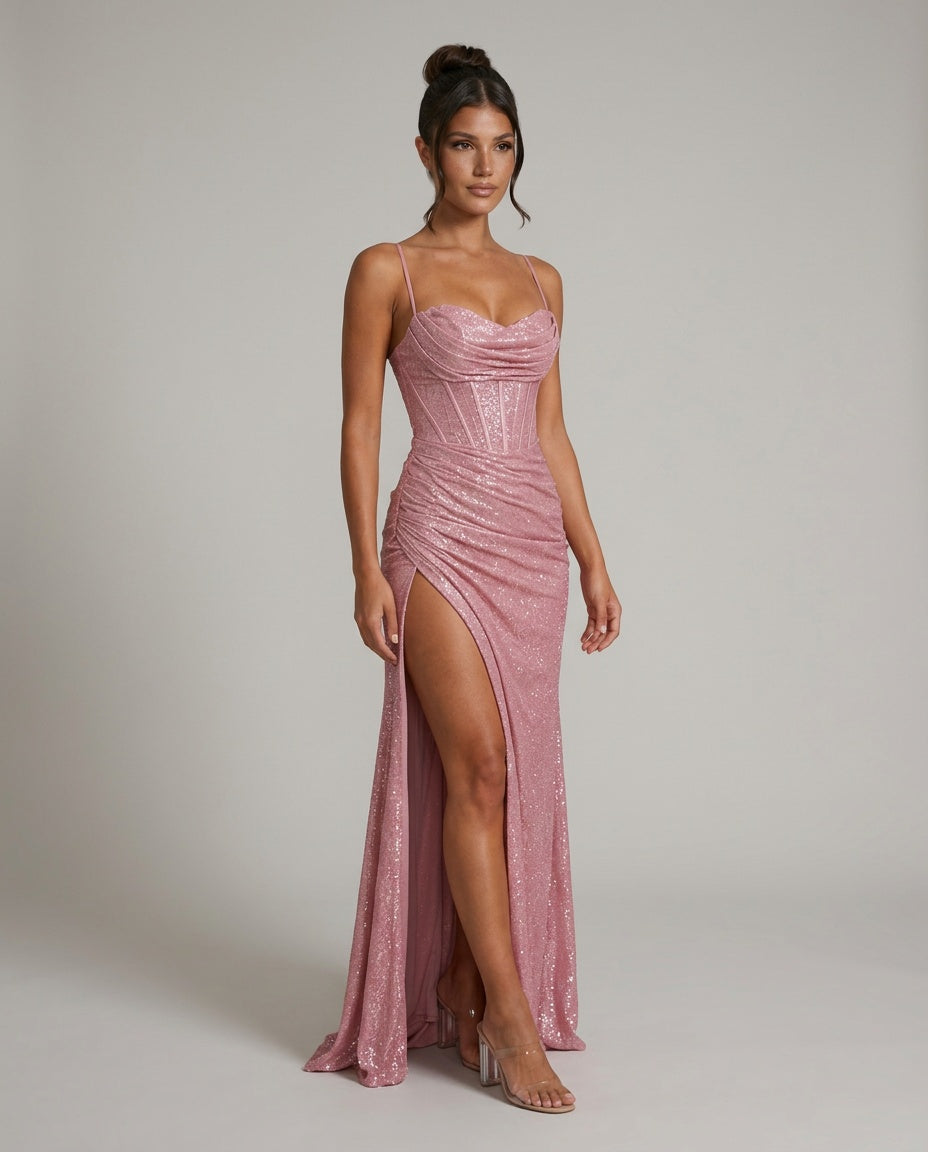 Julieta | Corset Bodice High Split Maxi Dress
