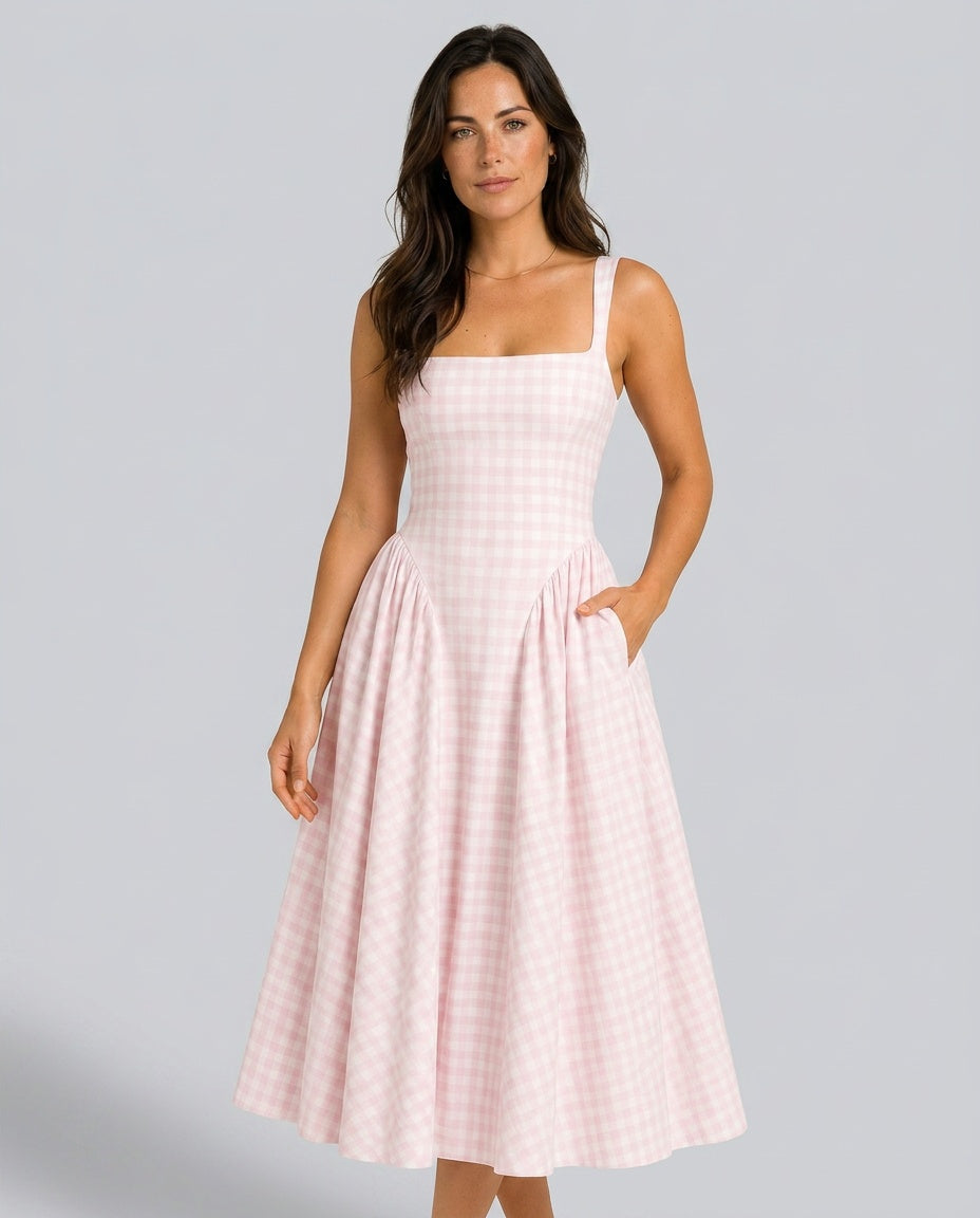 Sienna | Check Print Flared Midi Dress