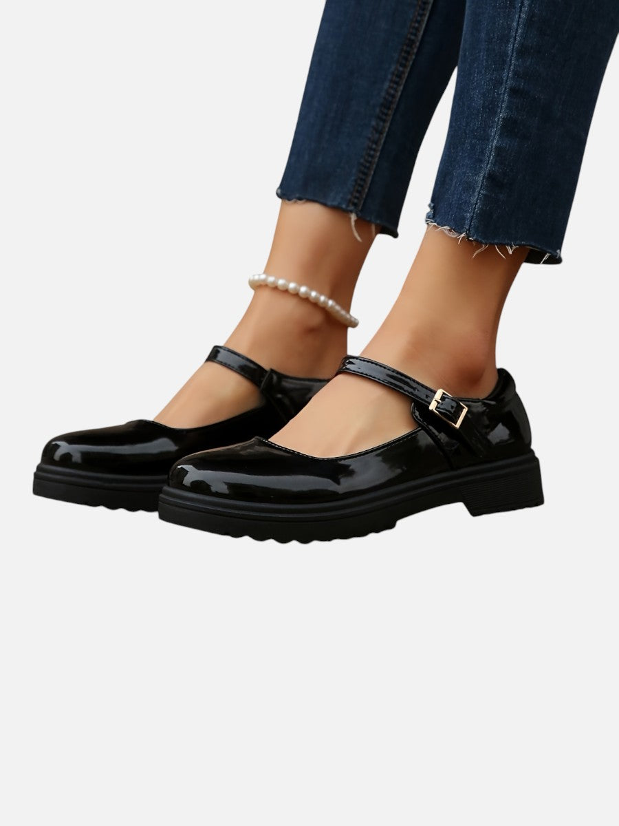 Una | Glossy Leather-Look Mary Jane Loafers