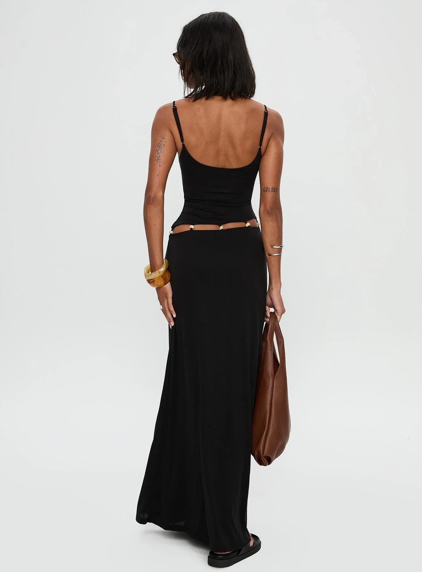 Lorena | Beaded Cut-Out Black Maxi Dress