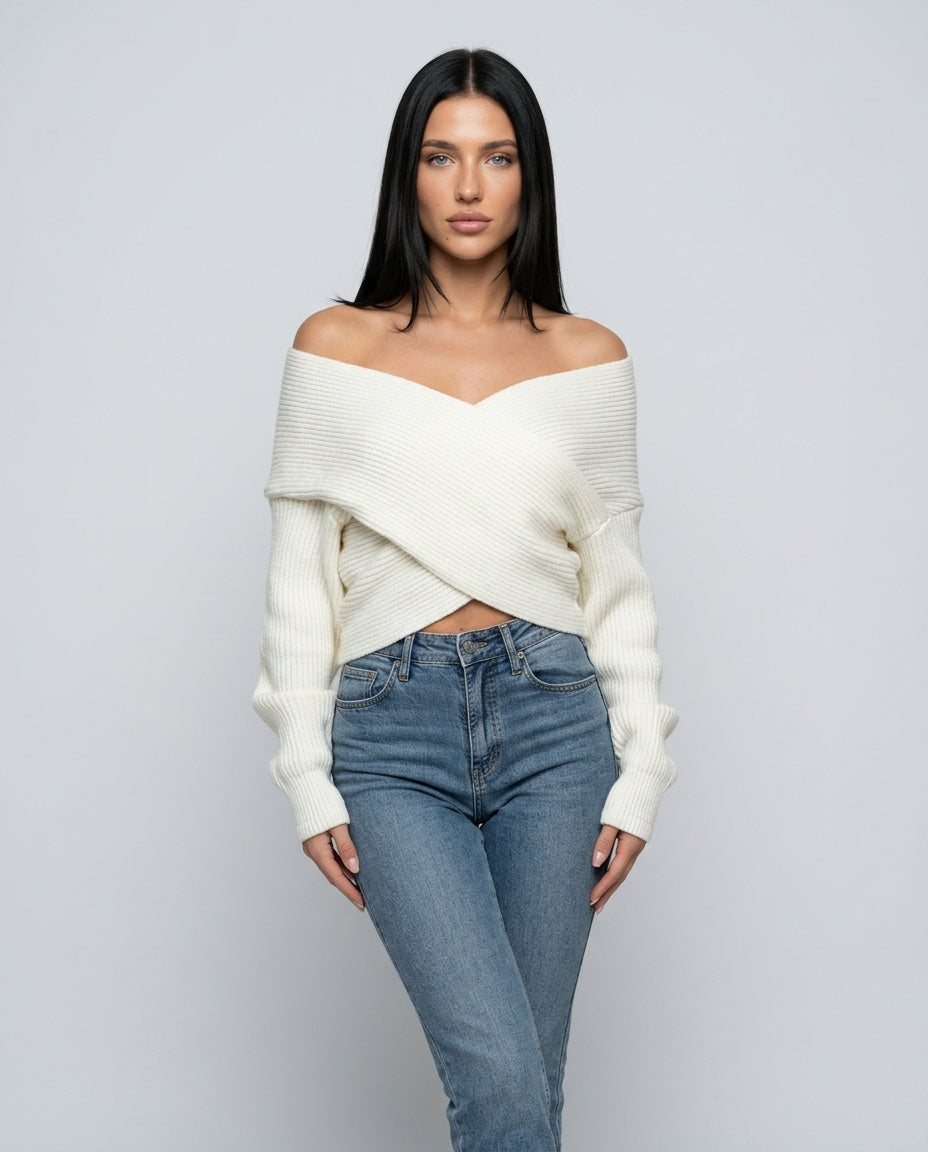 Lorena | Cropped Off-Shoulder Knit Cardigan