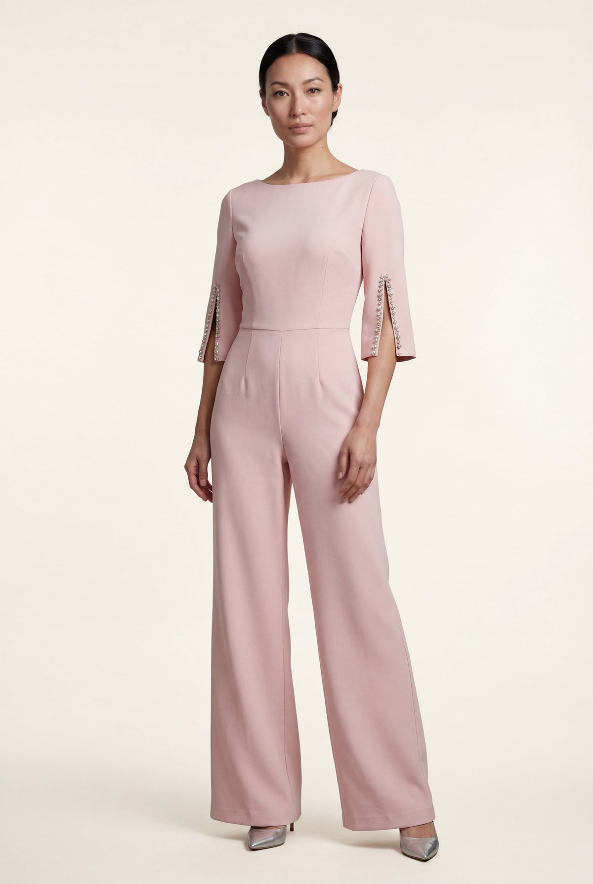 Liv | Three-Quarter Sleeve Beaded Wide Leg Jumpsuit