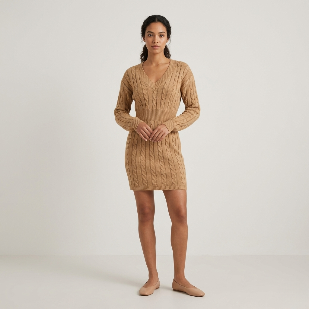 Harlow | V-Neck Bodycon Knit Midi Dress