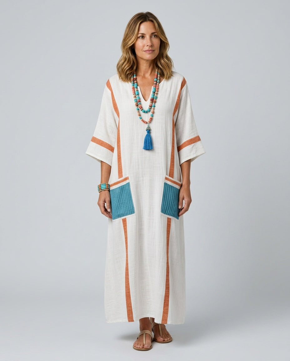 Alba | V-Neck Half Sleeve Pocket Maxi Dress