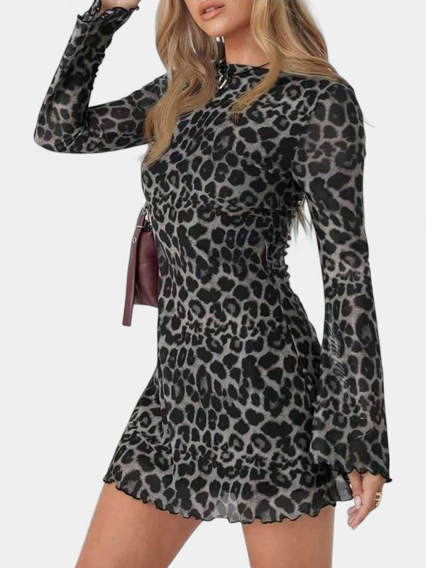 Riley | Leopard Print Long Sleeve Bodycon Mini Dress