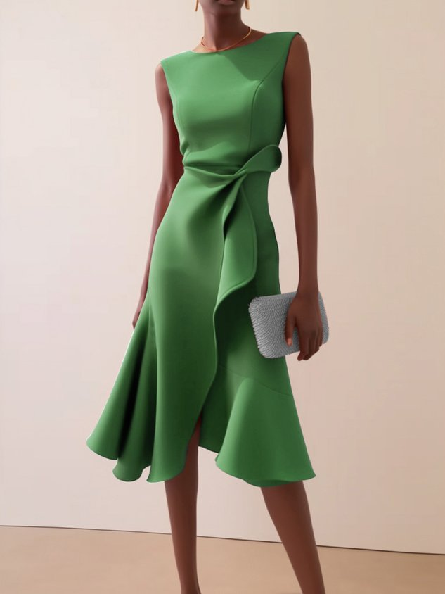 Grace | Draped Asymmetric Sleeveless Midi Dress