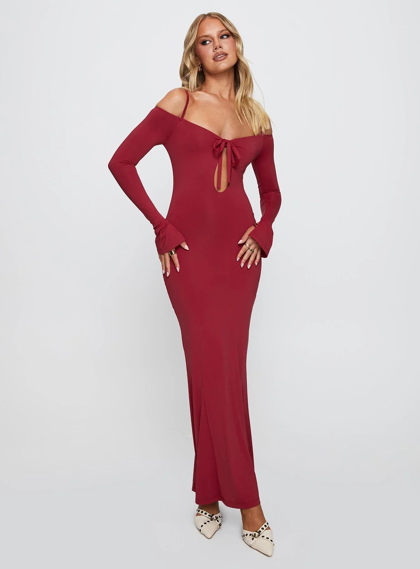 Celeste | Long Sleeve Cut-Out High Split Maxi Dress