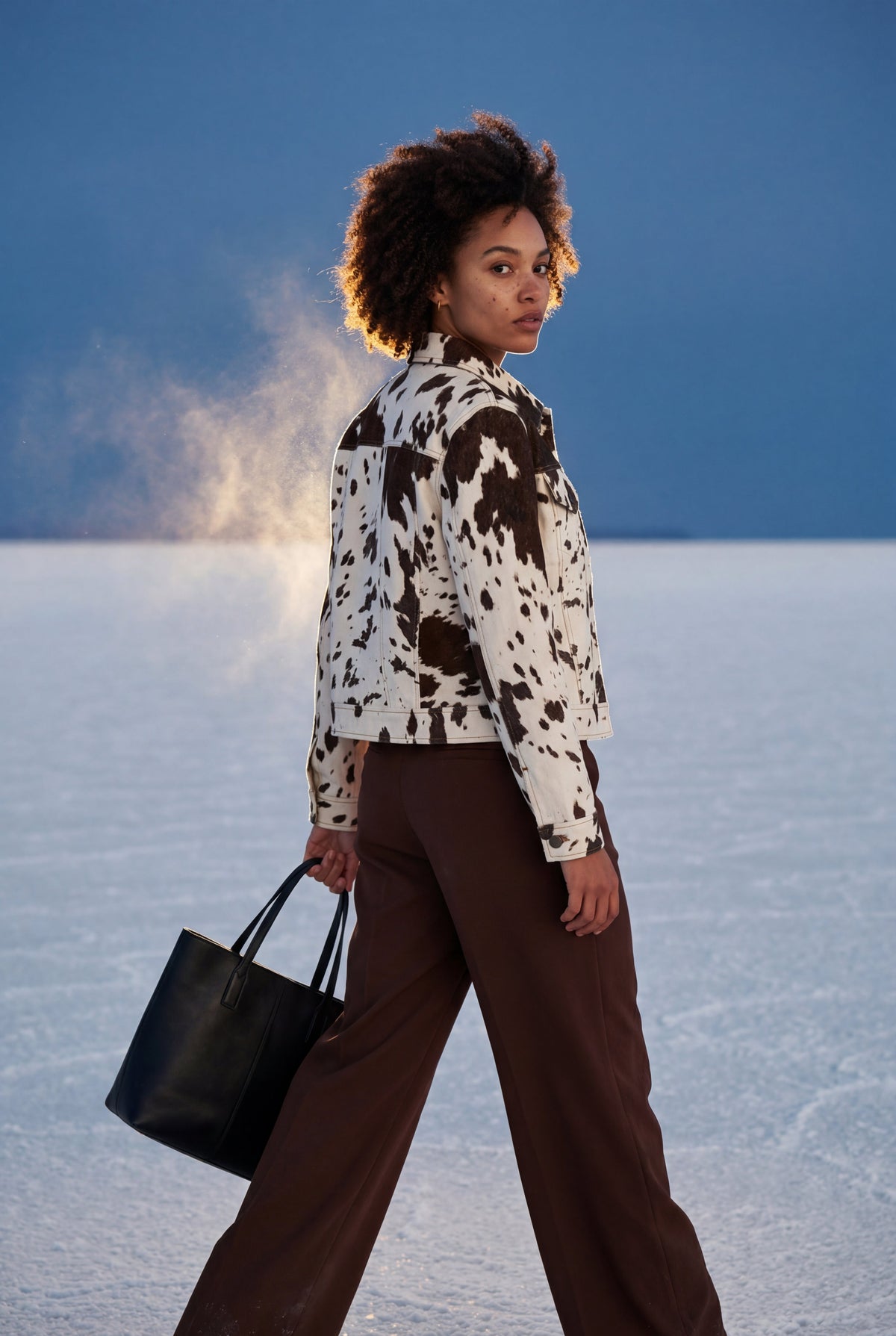 Hadley | Cropped Cow Print Faux Fur Trucker Jacket