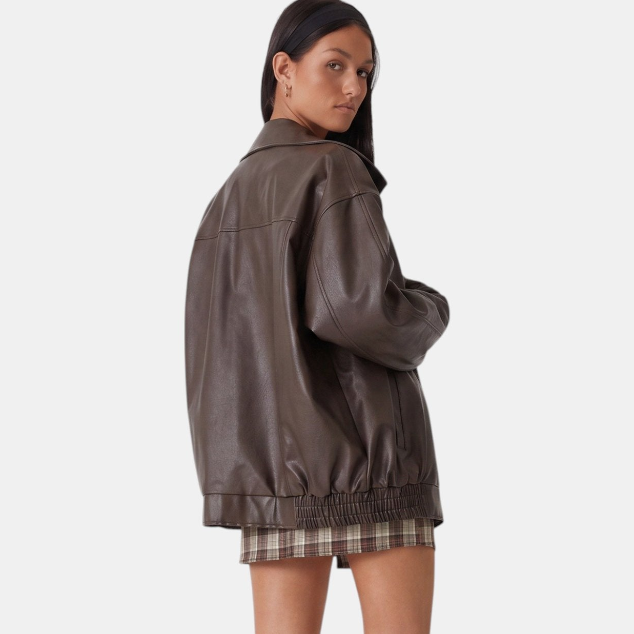 Zoé | Oversized Zip Front Faux Leather Bomber Jacket