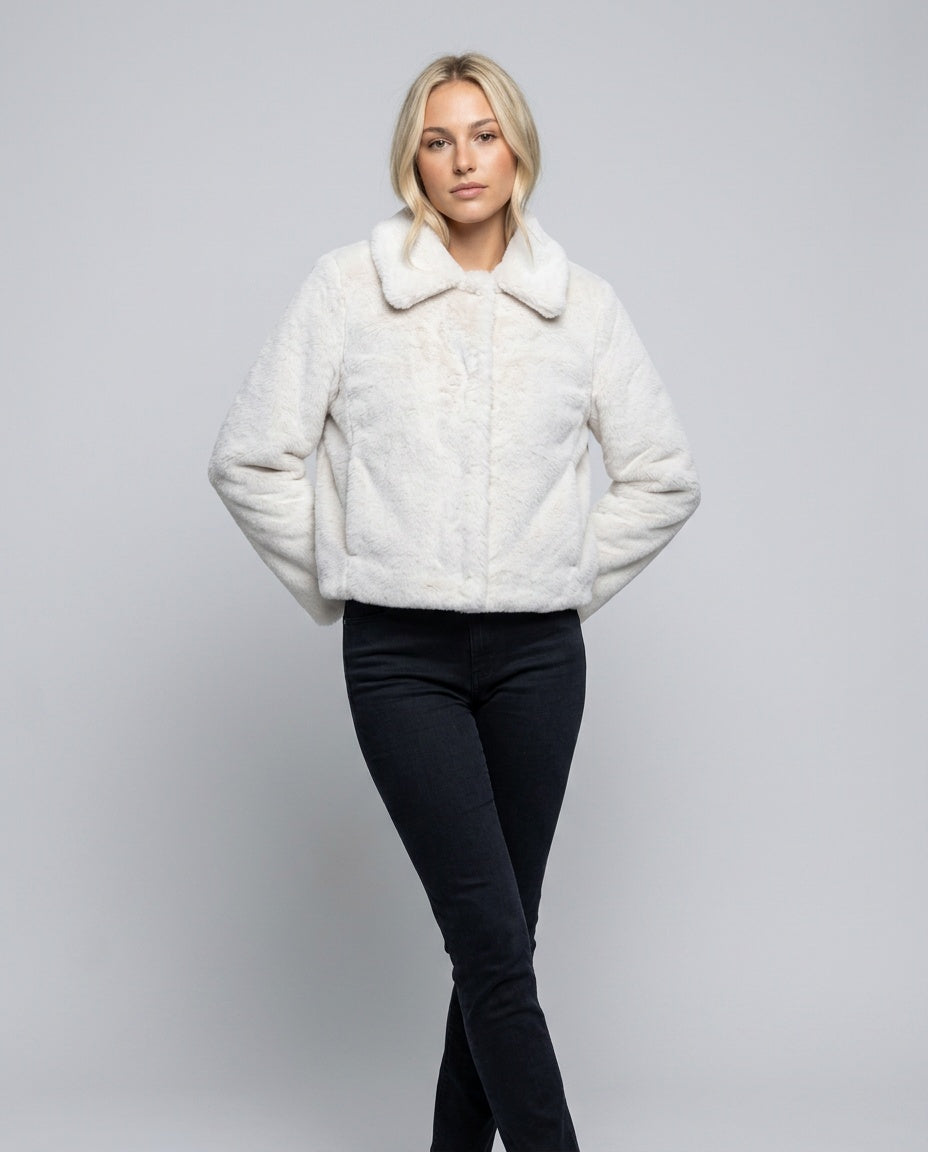 Naia | Lapel Button-Front Faux Fur Jacket