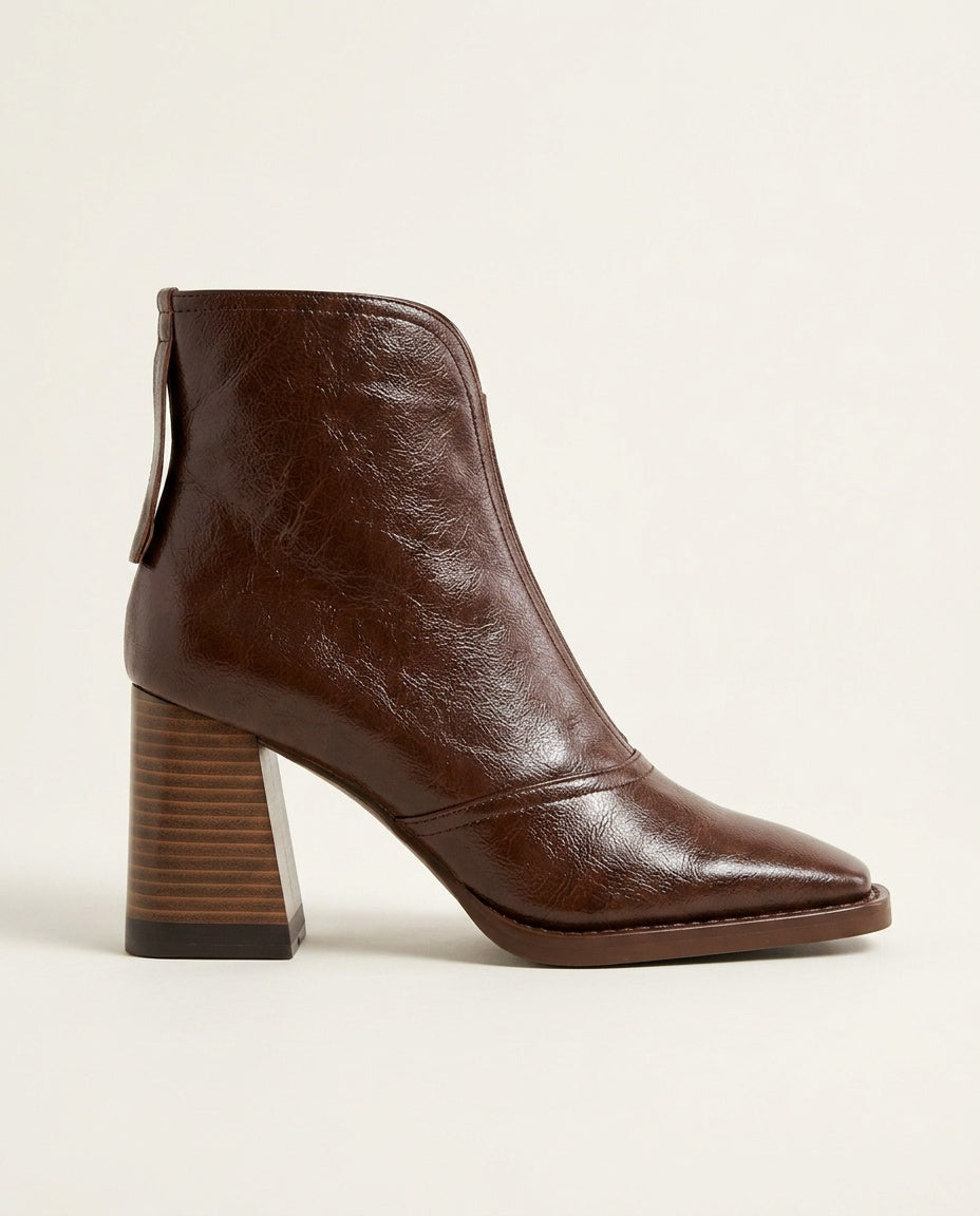 Catalina | Block Heel Leather-Look Ankle Boots