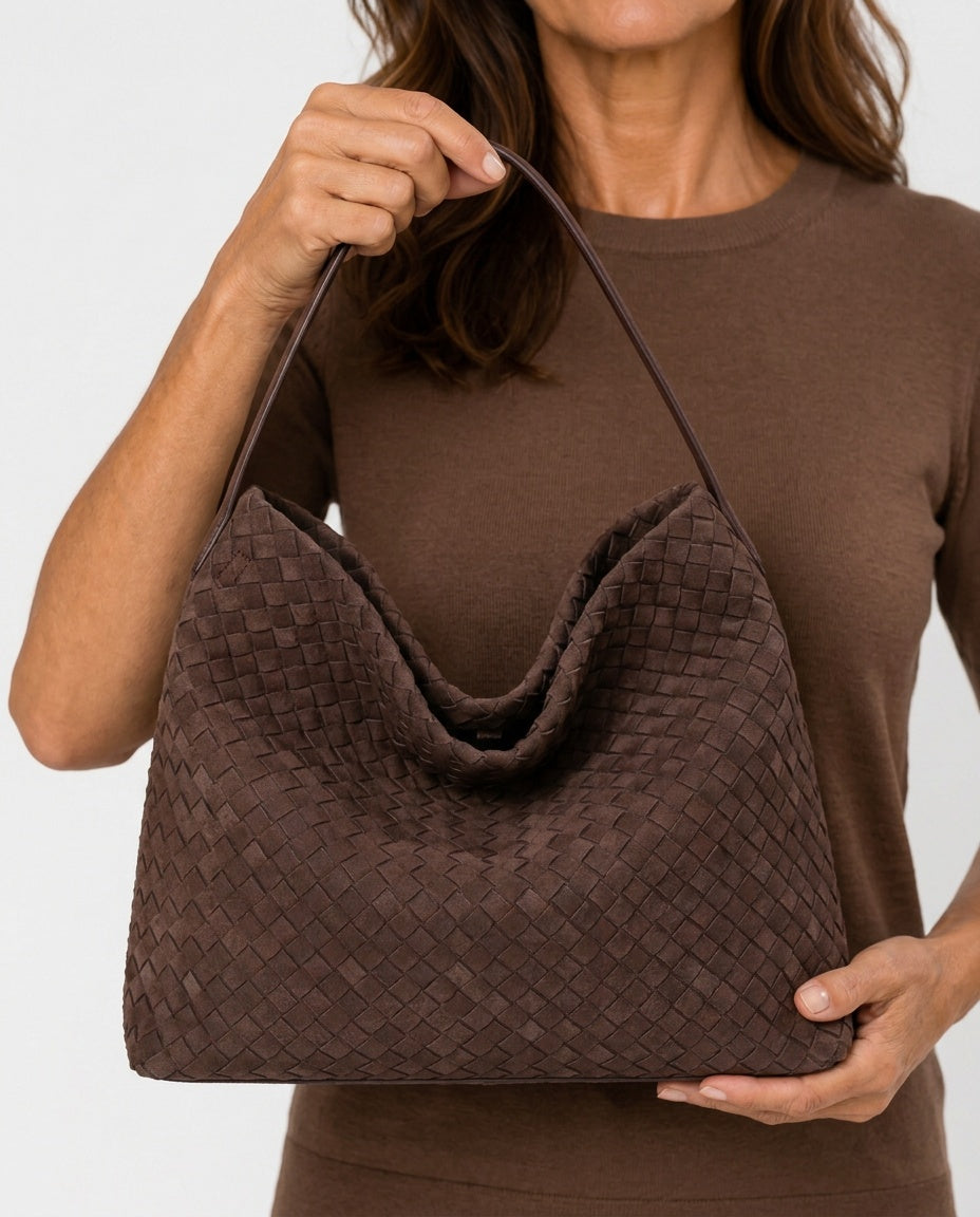 Structured Faux Suede Laptop Tote Bag