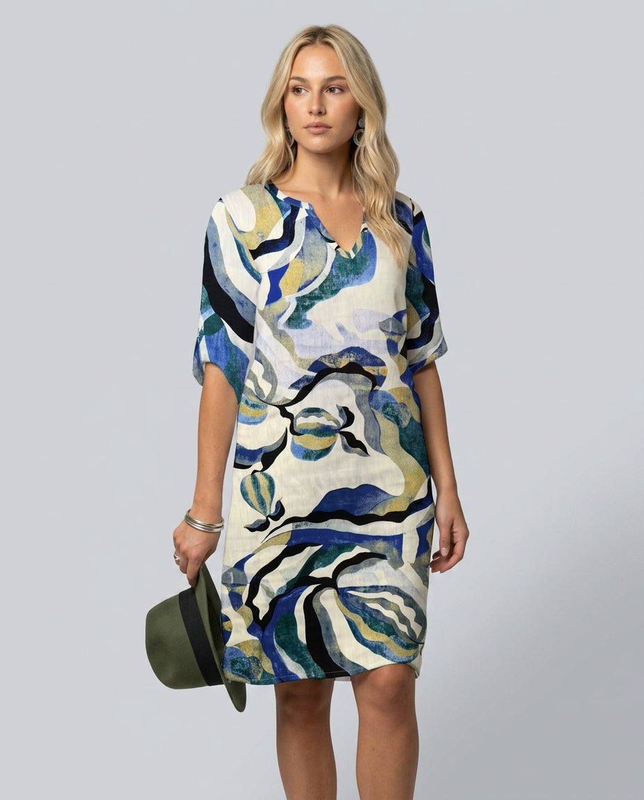Elena | Abstract Print Summer Midi Dress