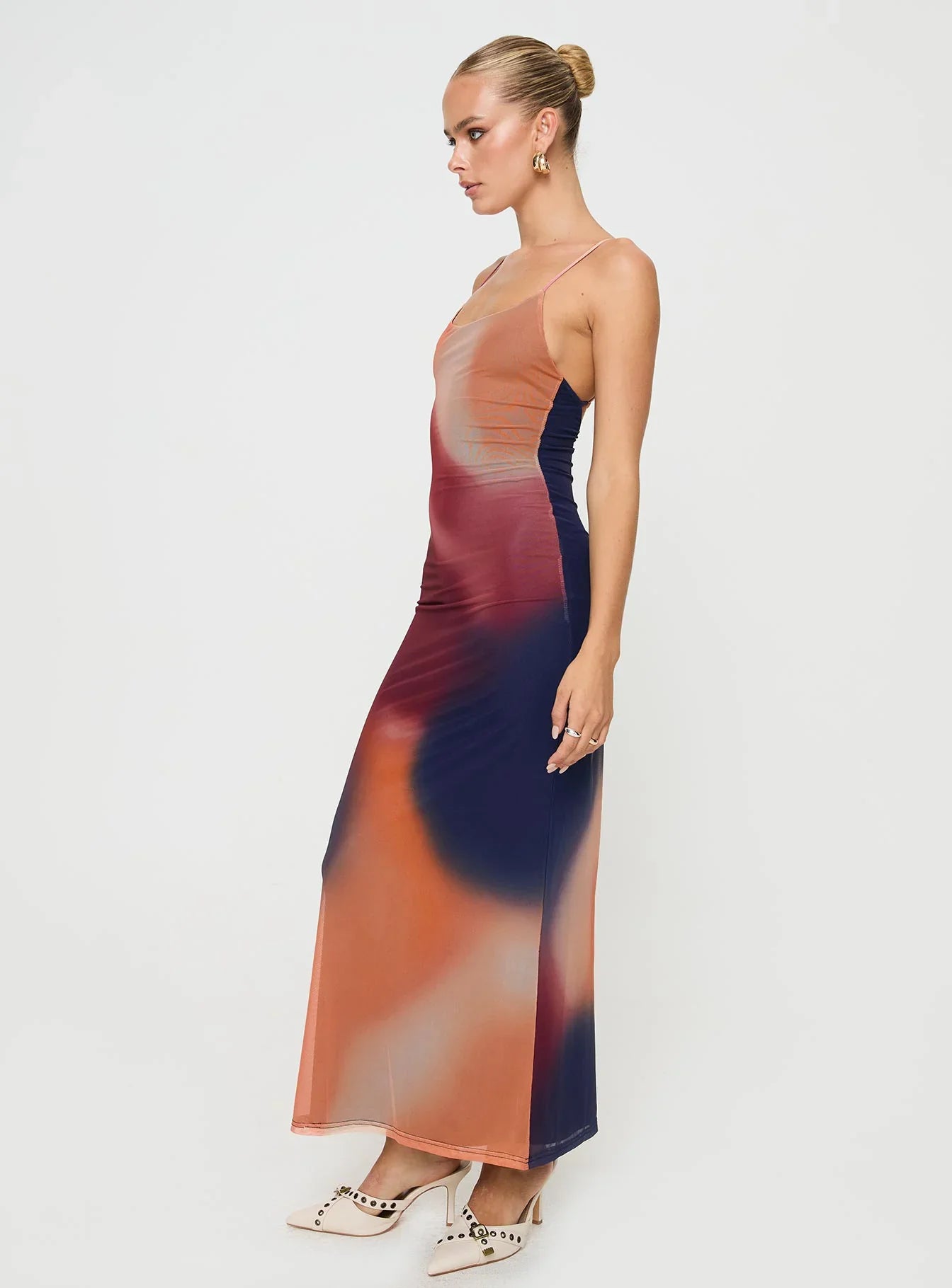 Savannah | Multi-Print Backless Mesh Maxi Dress