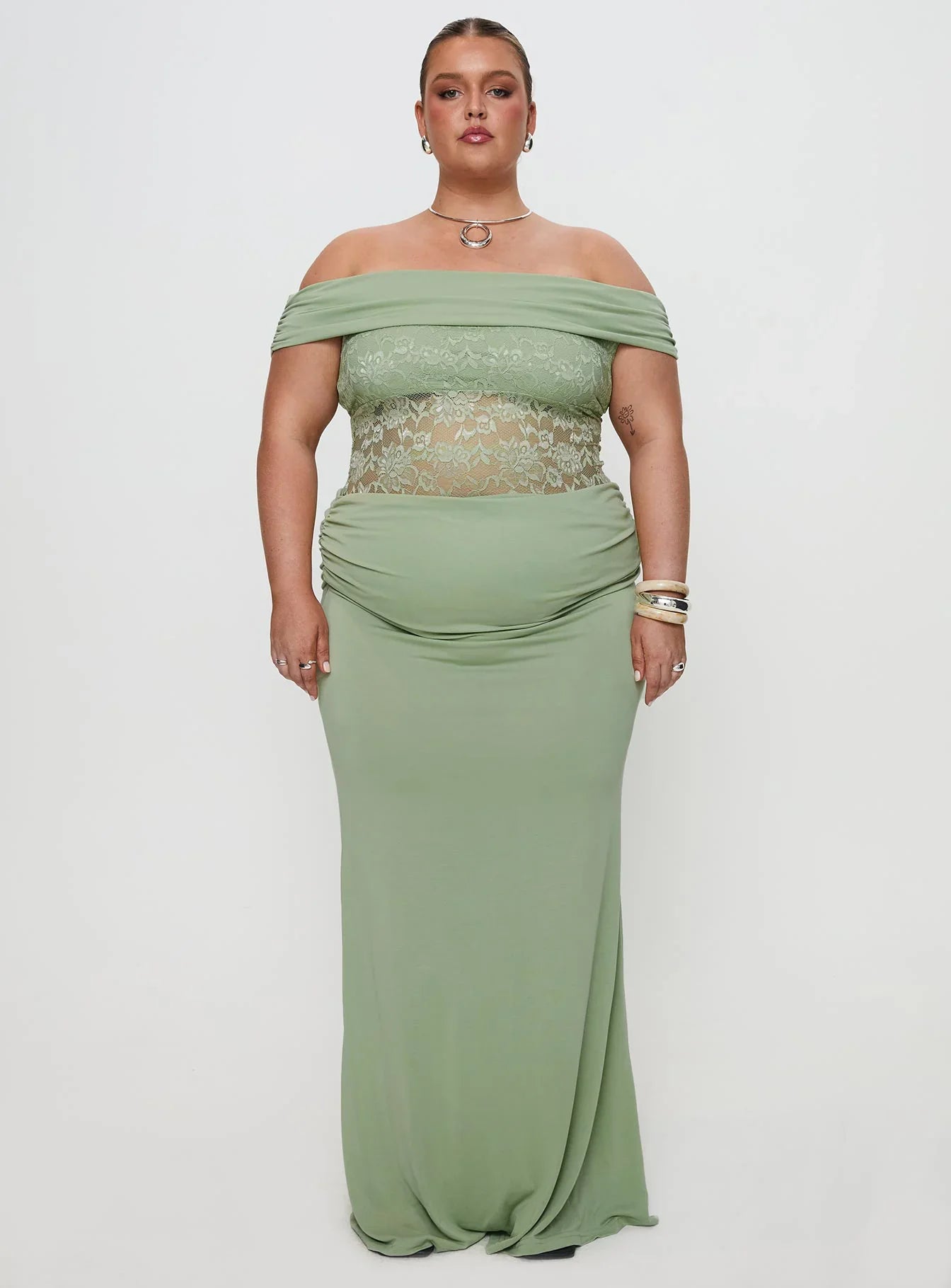 Gwendolen | Off-Shoulder Ruched Lace Maxi Dress