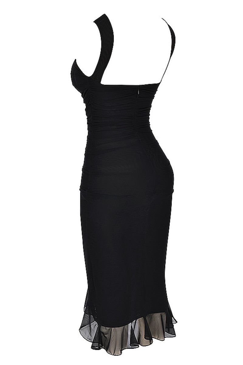 Rema | Ruffle Side Split Midi Dress