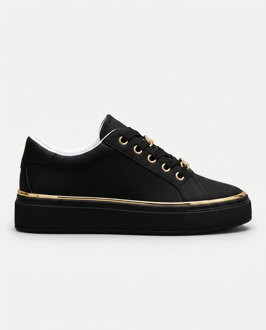 Zadie | Flatform Trainers with Metallic Trim & Chain Lace Detail