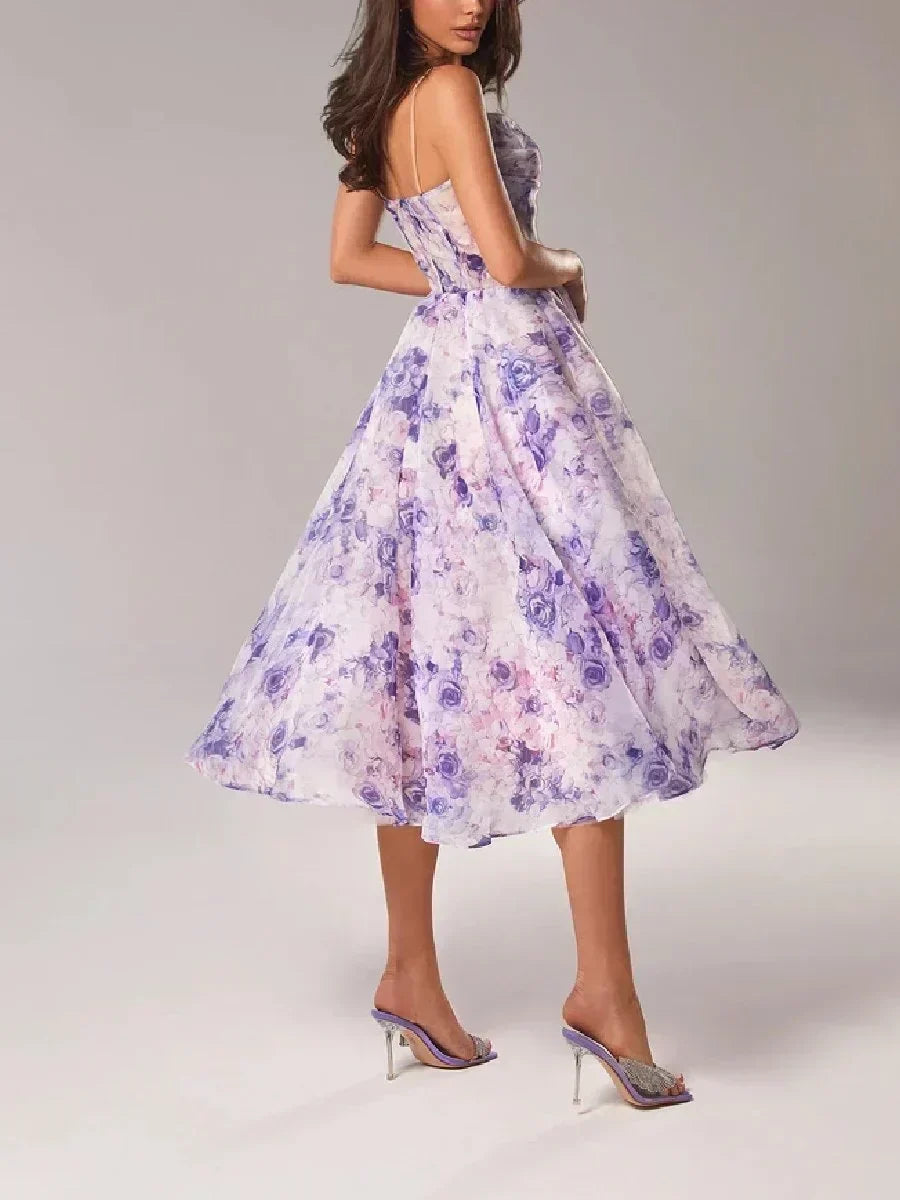 Rosalie | Ruched Floral A-Line Midi Dress