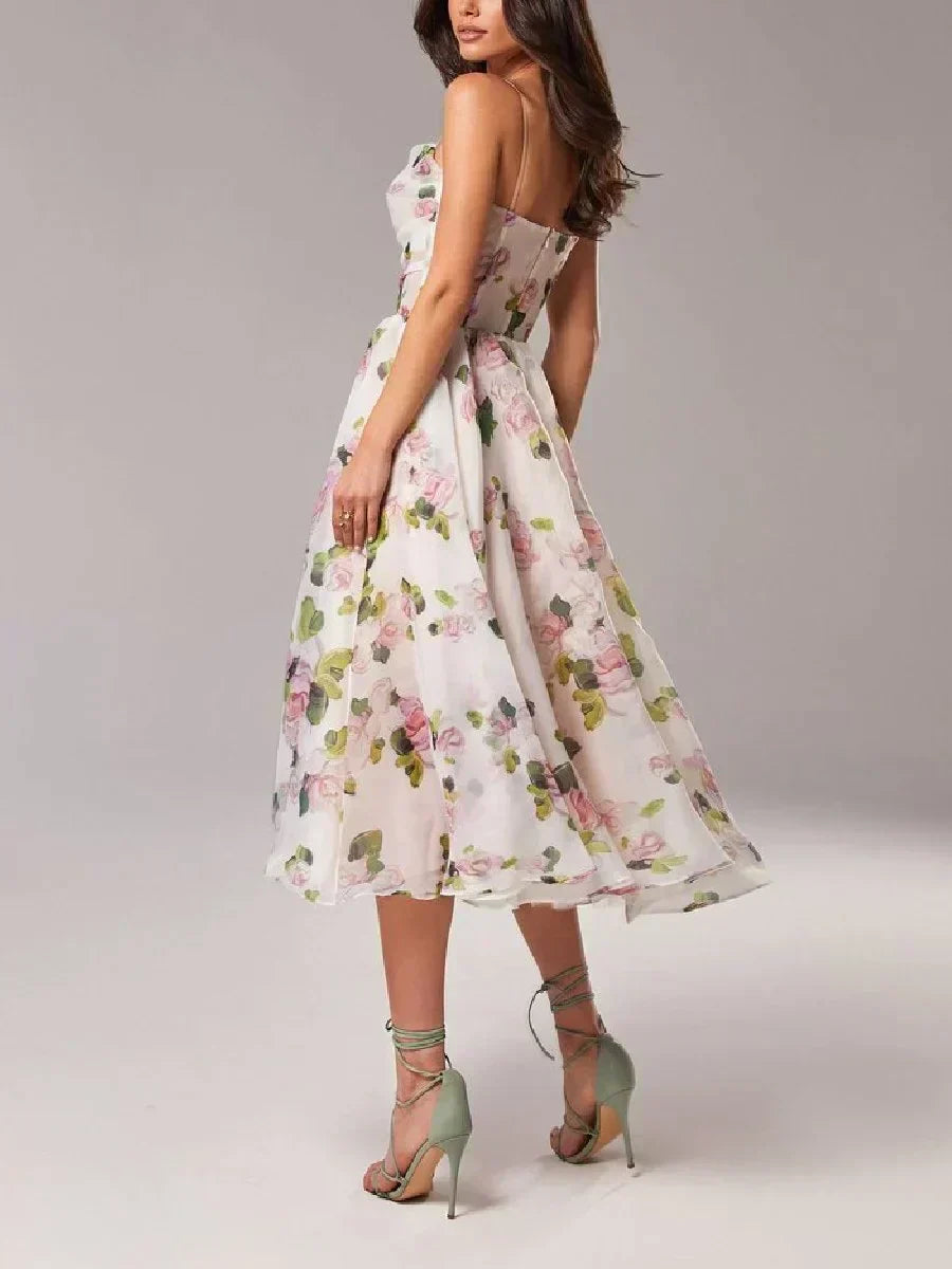 Rosalie | Ruched Floral A-Line Midi Dress