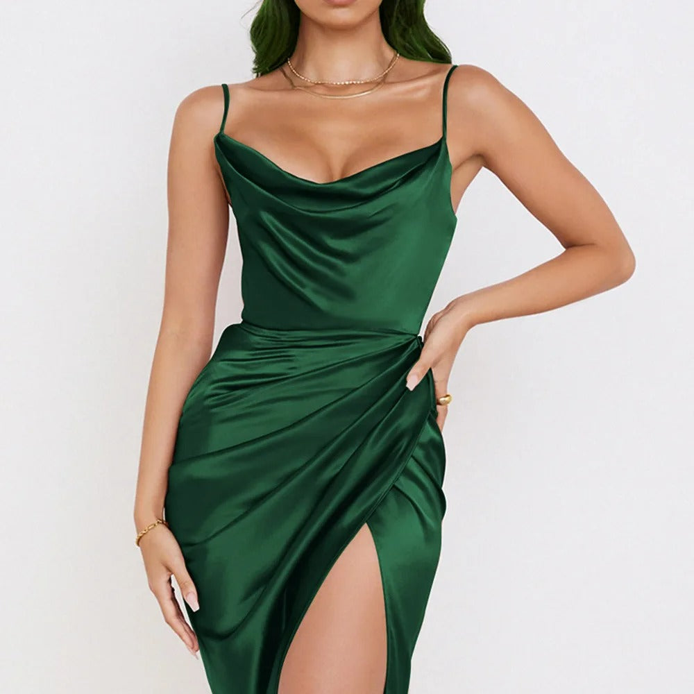Beatrix | Waterfall Neckline Ruched Satin Mini Dress