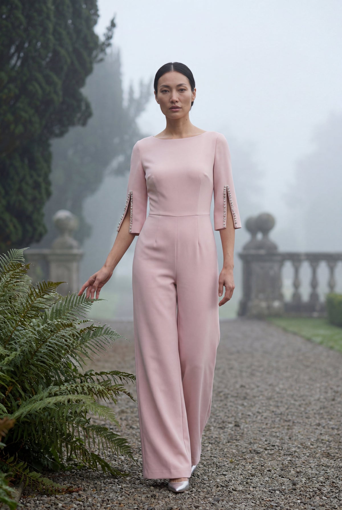 Nina | Beaded Sleeve Wide Leg Jumpsuit