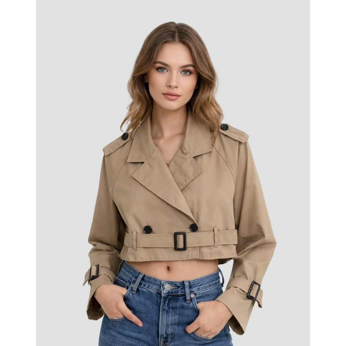Leona | Cropped Double-Breasted Trench Coat