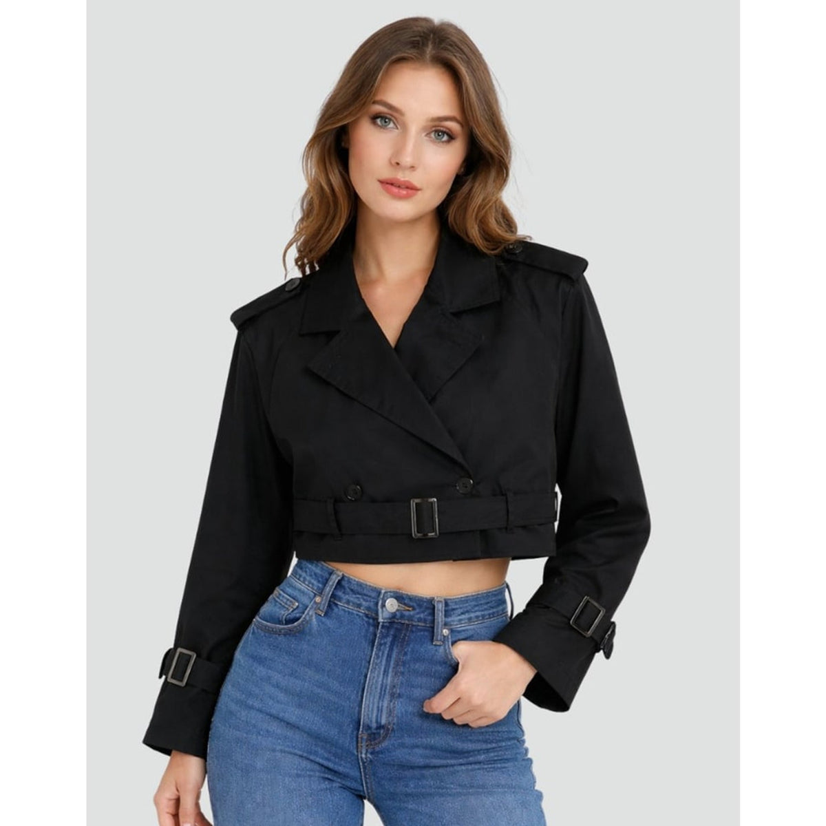 Leona | Cropped Double-Breasted Trench Coat