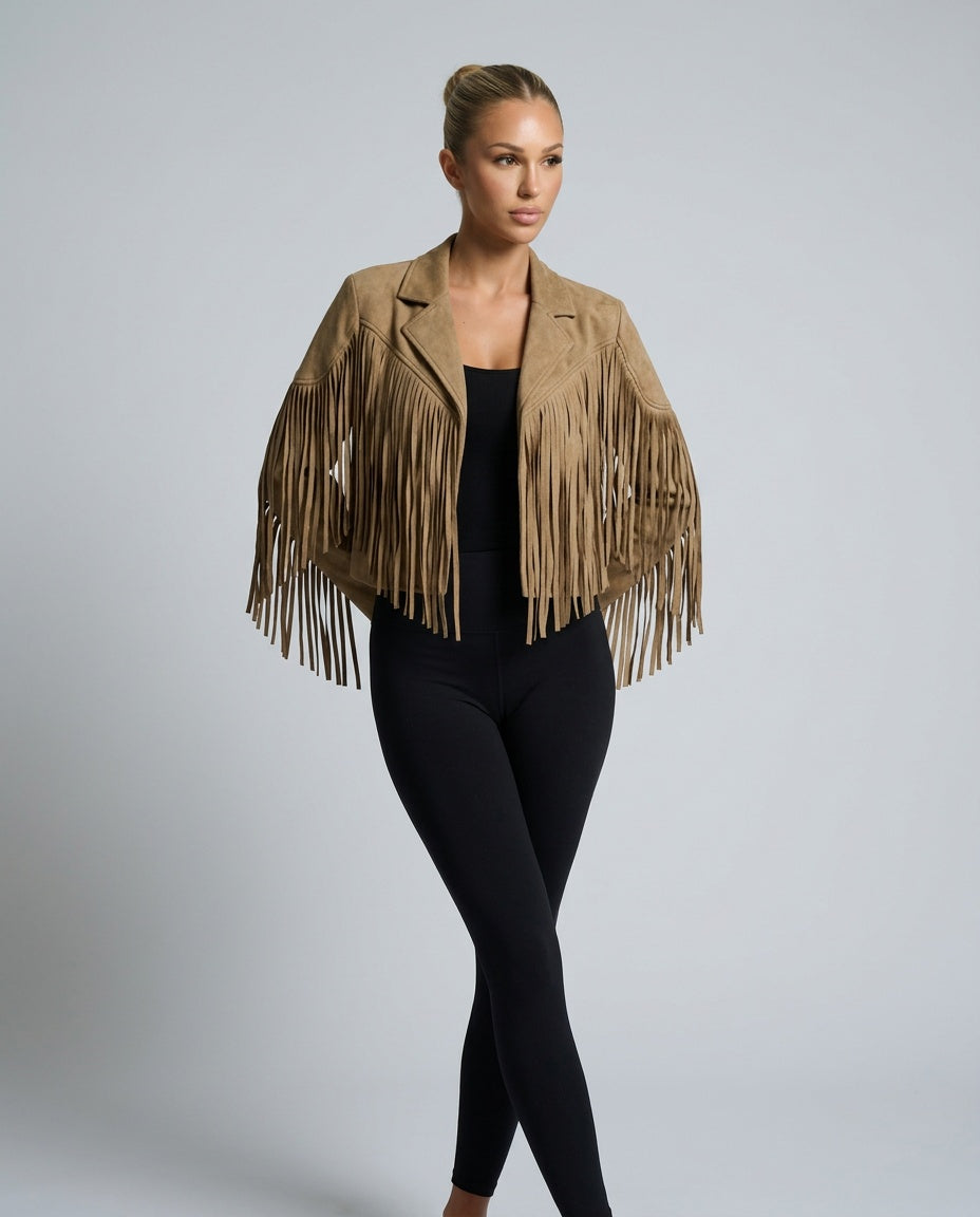 Saskia | Fringed Suede-Look Western Jacket