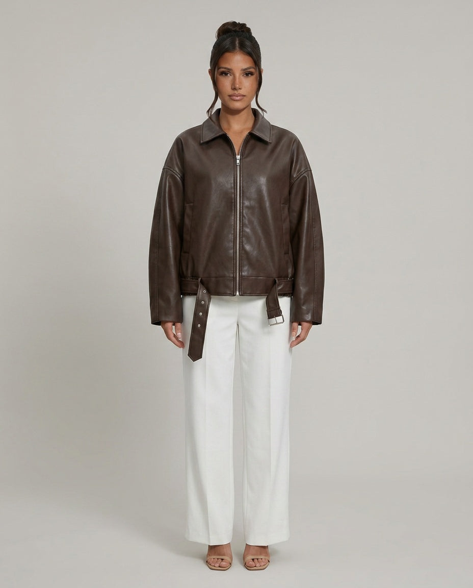 Raven | Oversized Patchwork Faux Leather Bomber Jacket