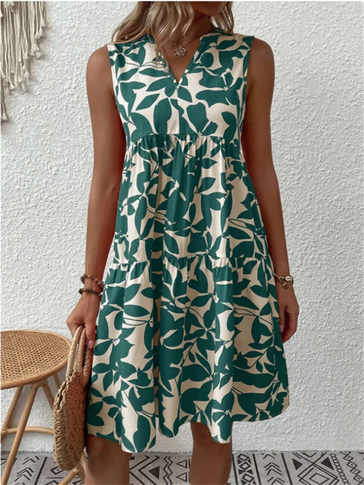 Kennedy | Tiered Leaf Print Sleeveless Midi Dress