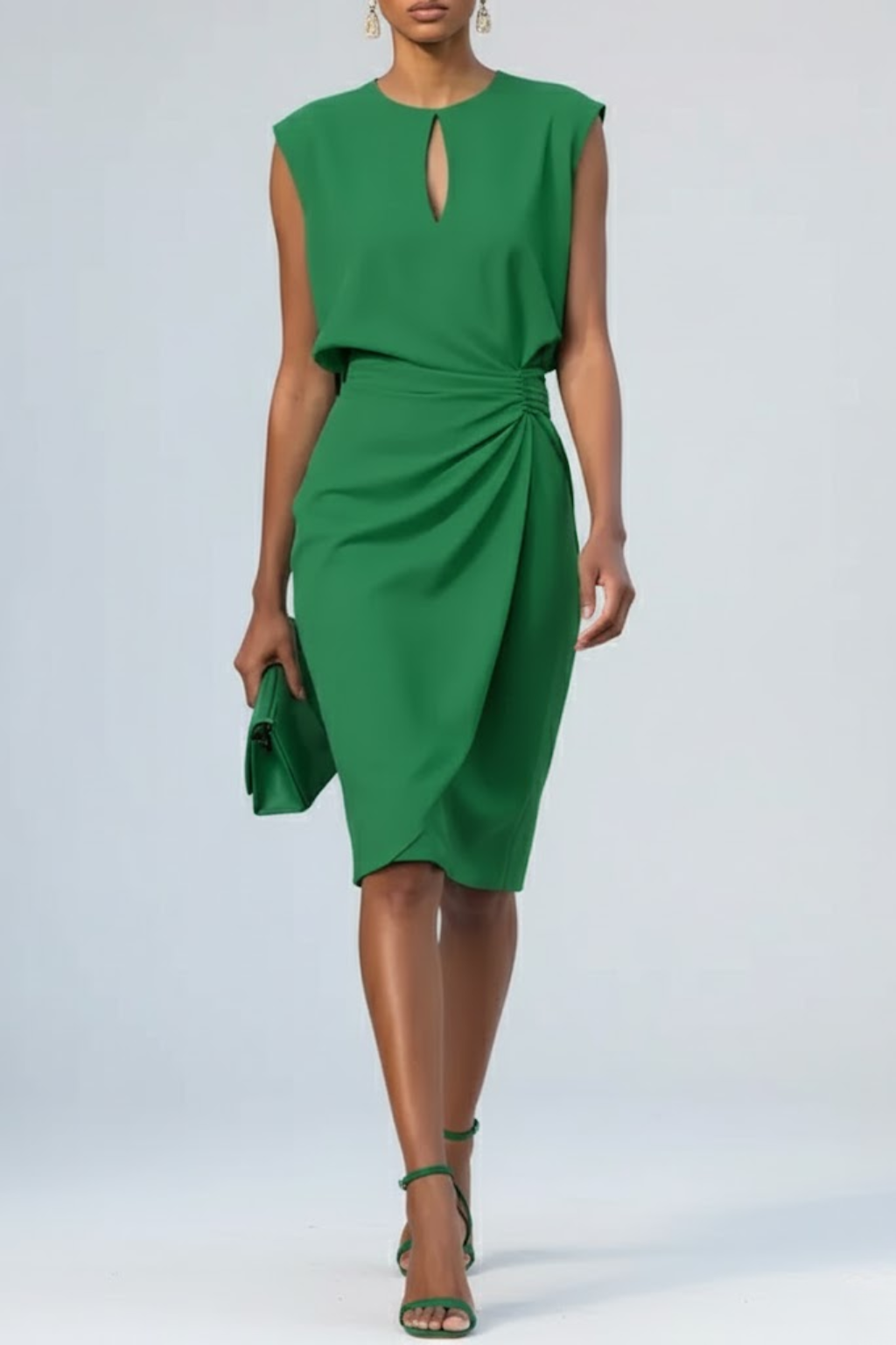 Mira | Keyhole Ruched Waist Wrap Midi Dress
