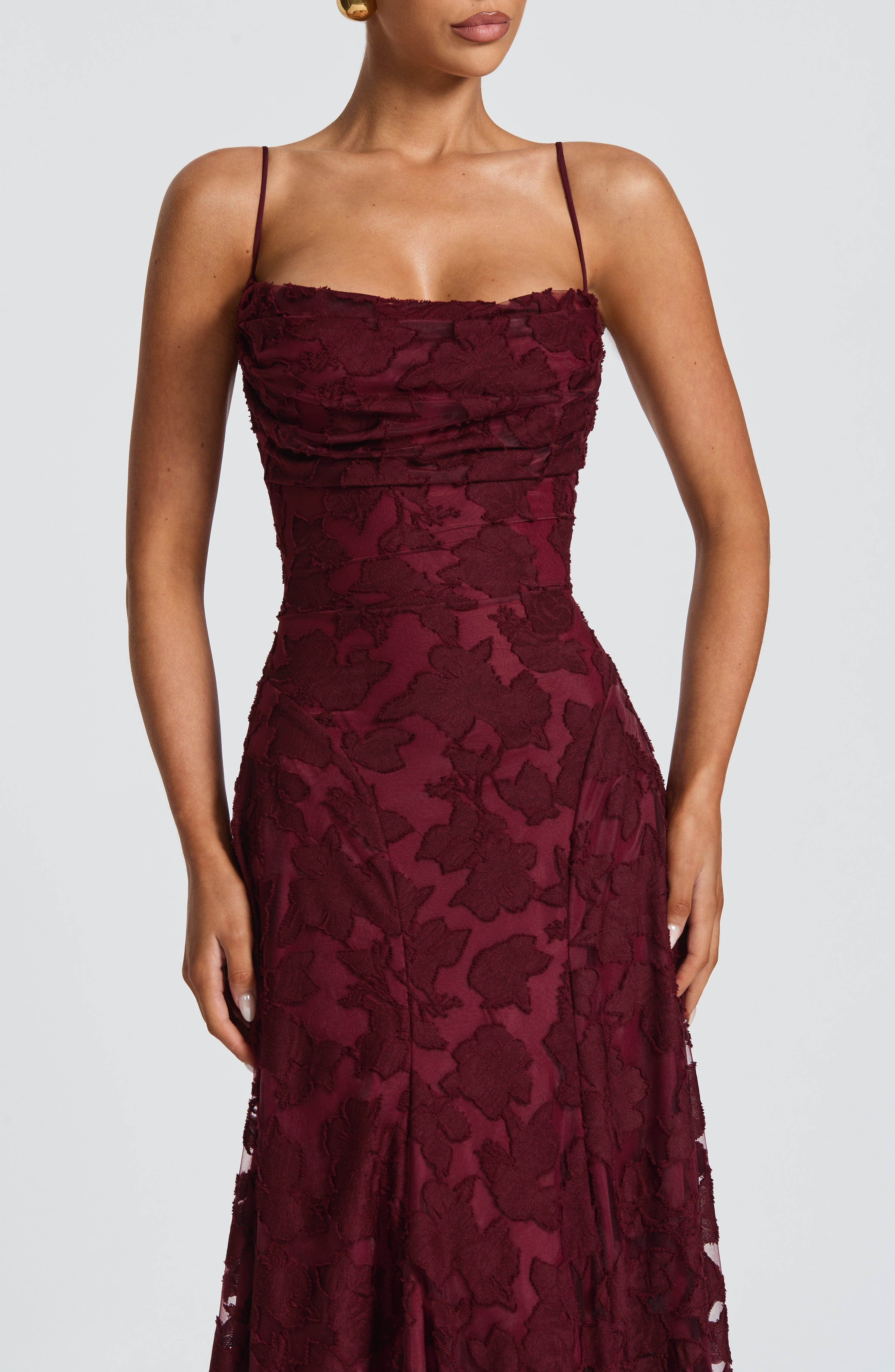 Frankie | Floral Cowl-Neck Lace-Back Maxi Dress