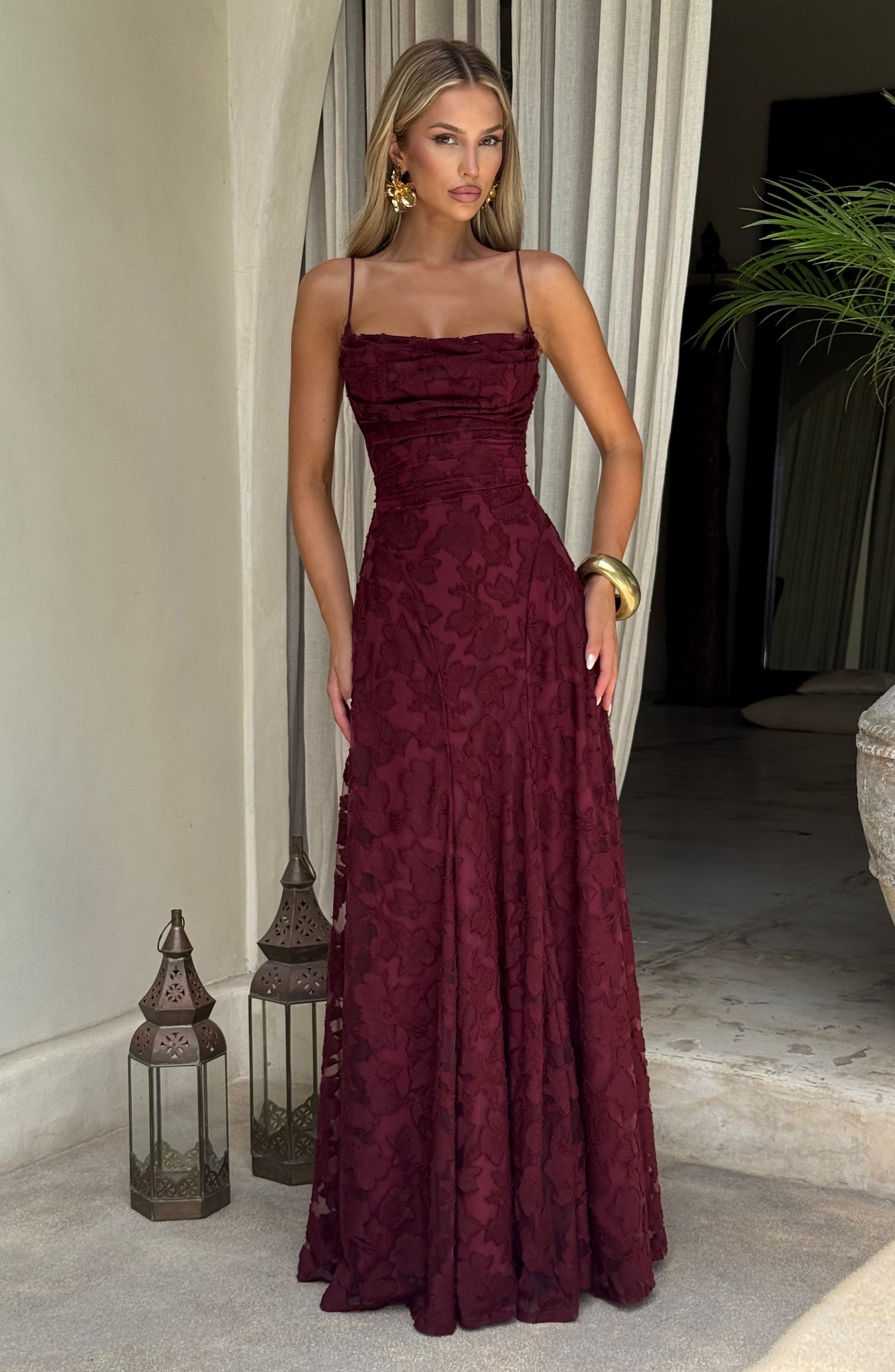 Frankie | Floral Cowl-Neck Lace-Back Maxi Dress