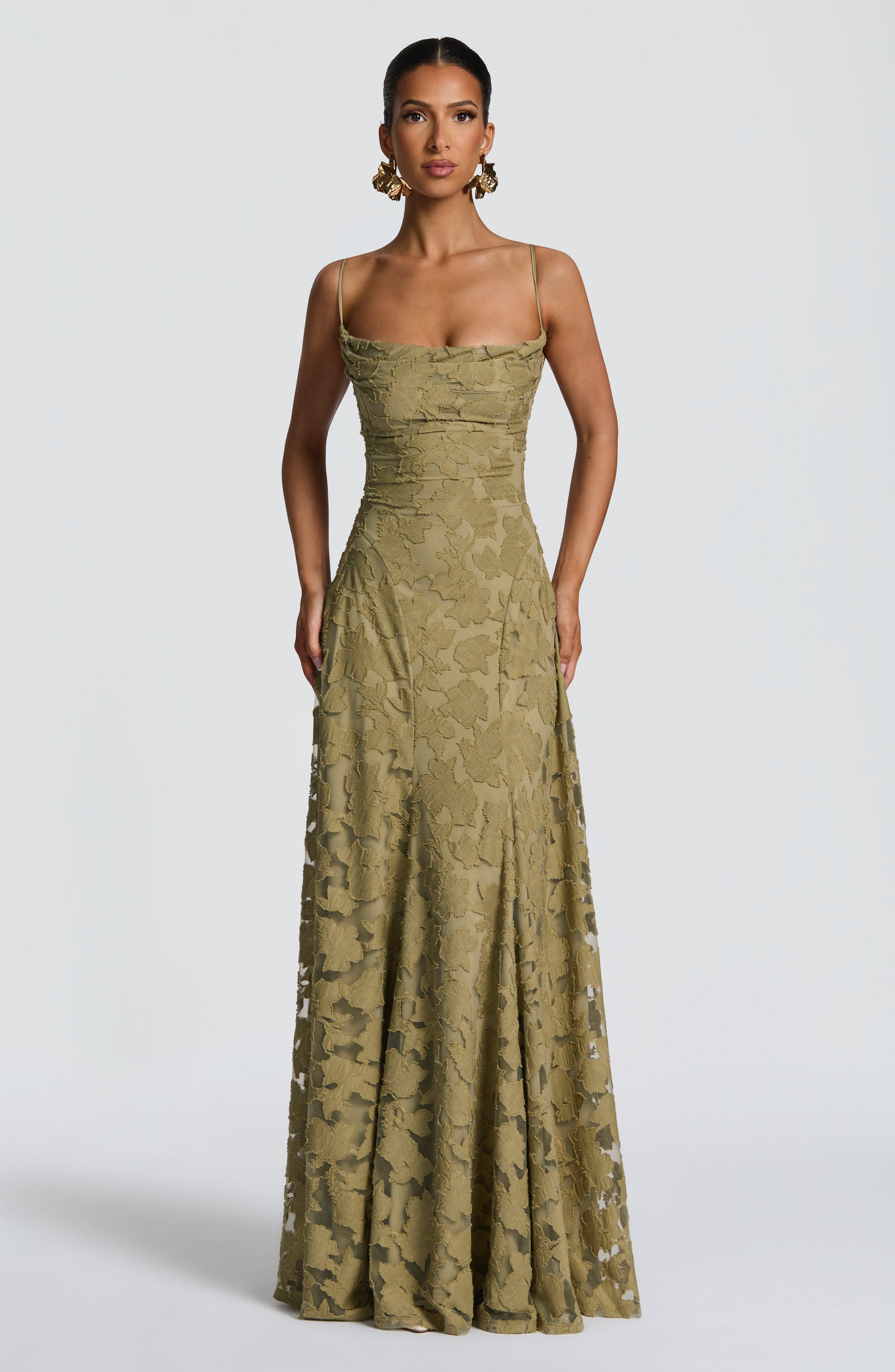 Frankie | Floral Cowl-Neck Lace-Back Maxi Dress