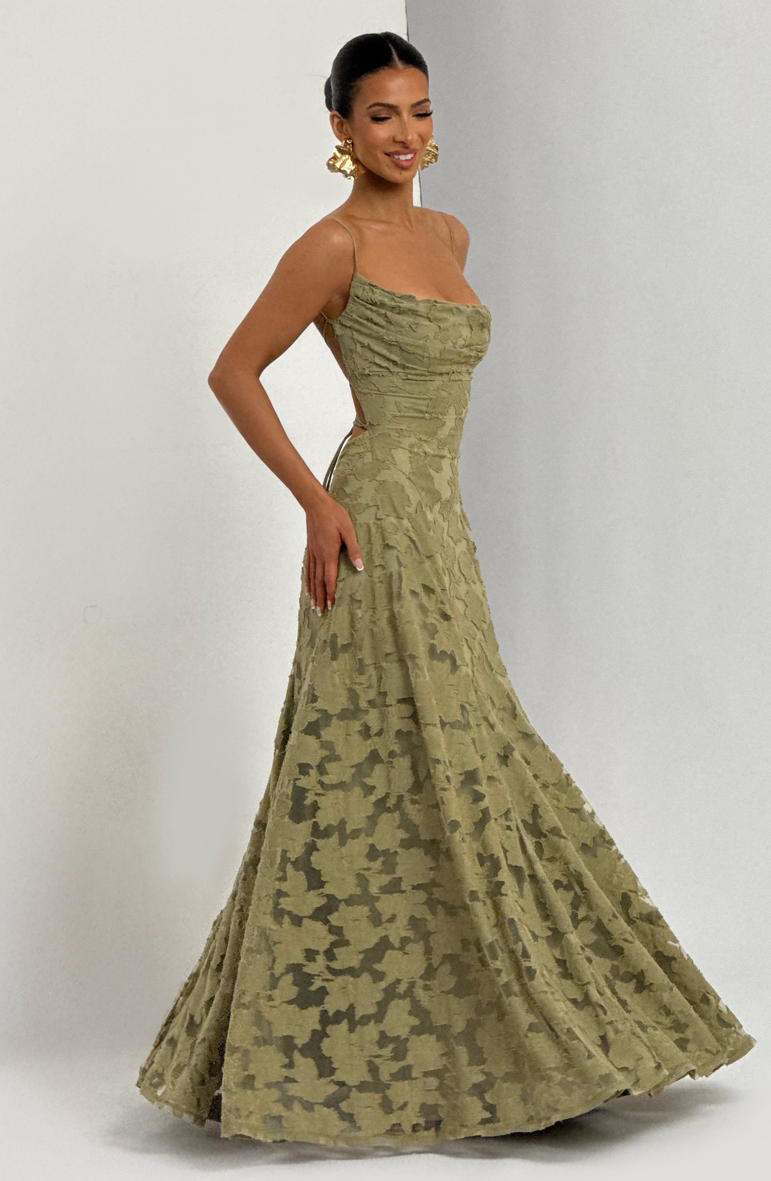 Frankie | Floral Cowl-Neck Lace-Back Maxi Dress