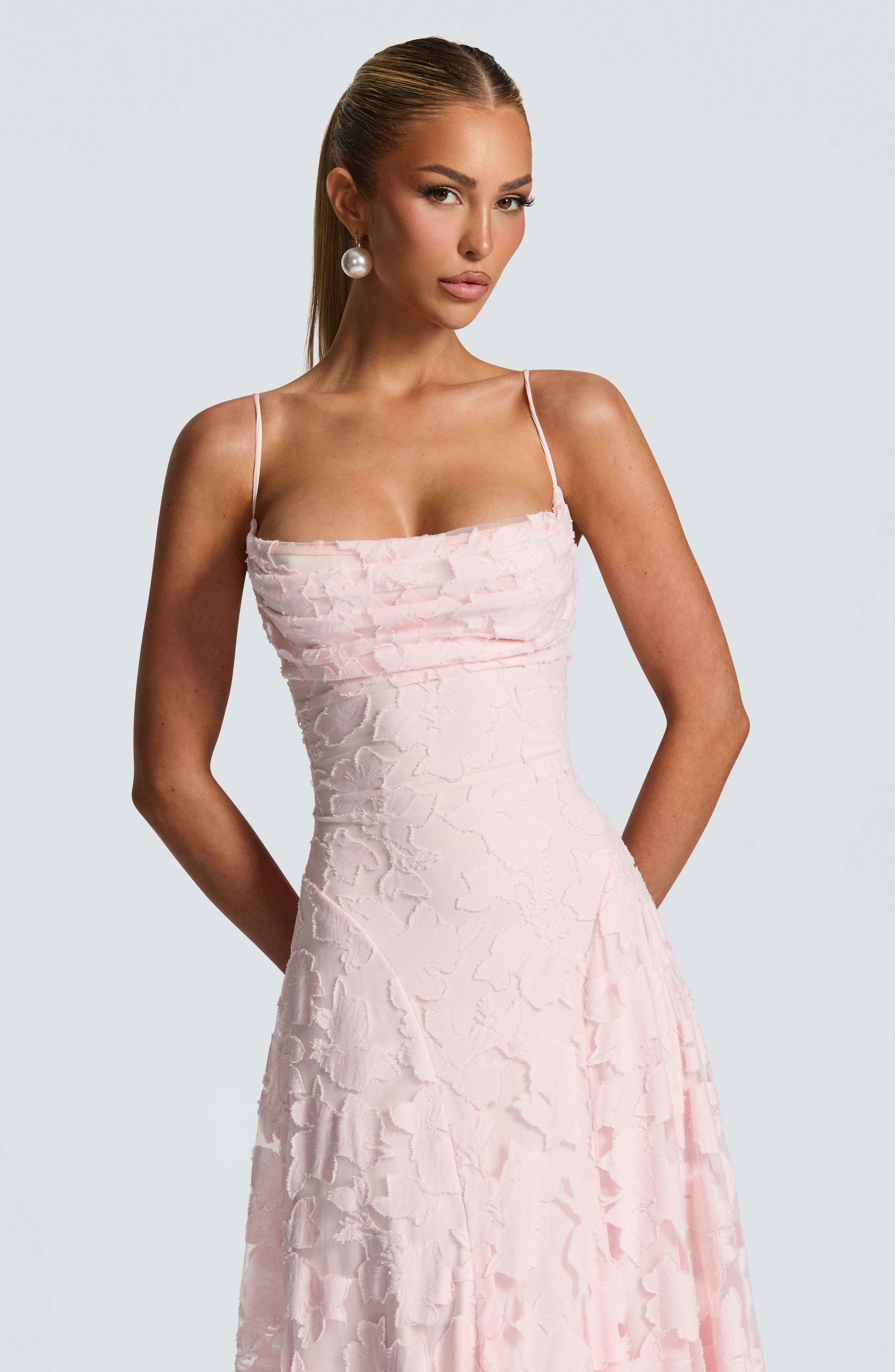 Frankie | Floral Cowl-Neck Lace-Back Maxi Dress