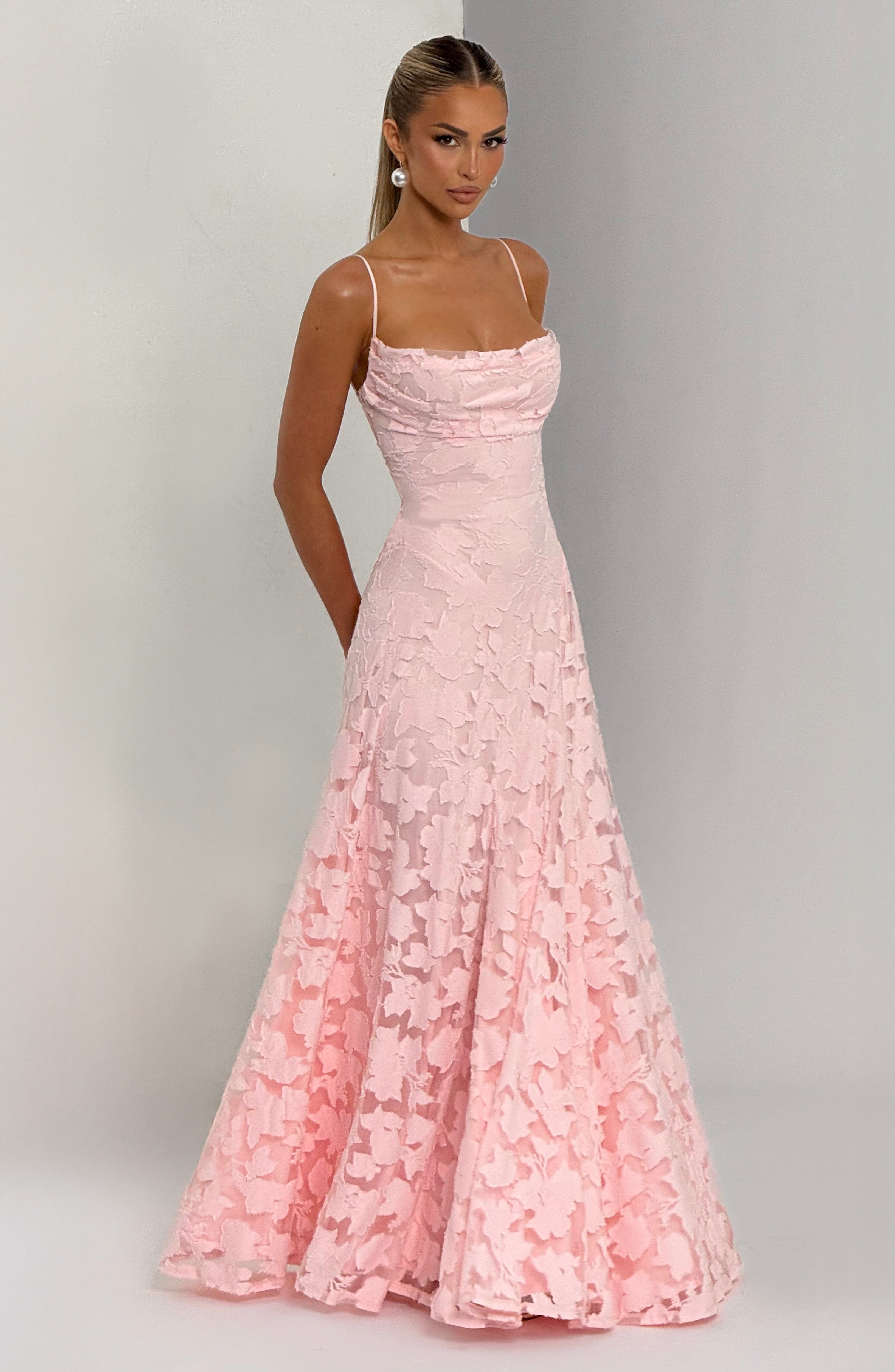 Frankie | Floral Cowl-Neck Lace-Back Maxi Dress