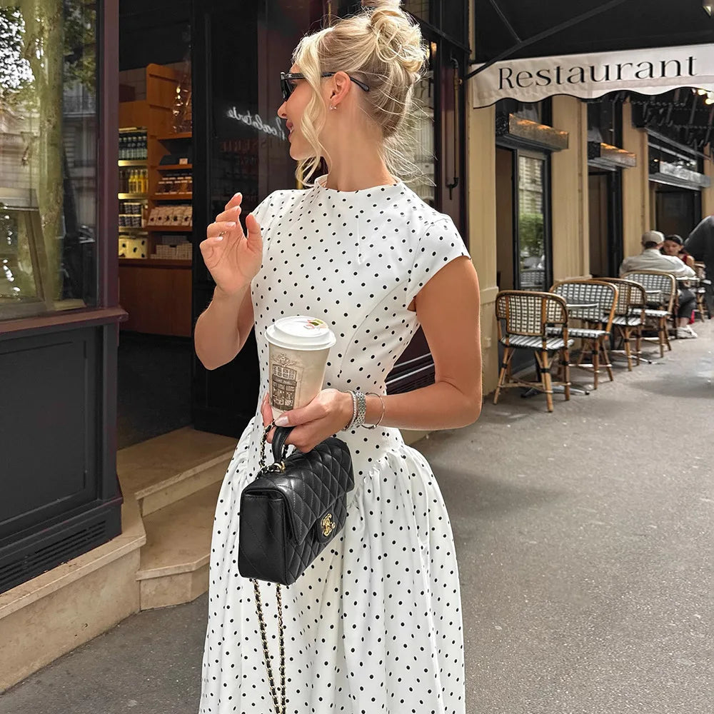 Margot | Polka Dot Cap Sleeve Maxi Dress