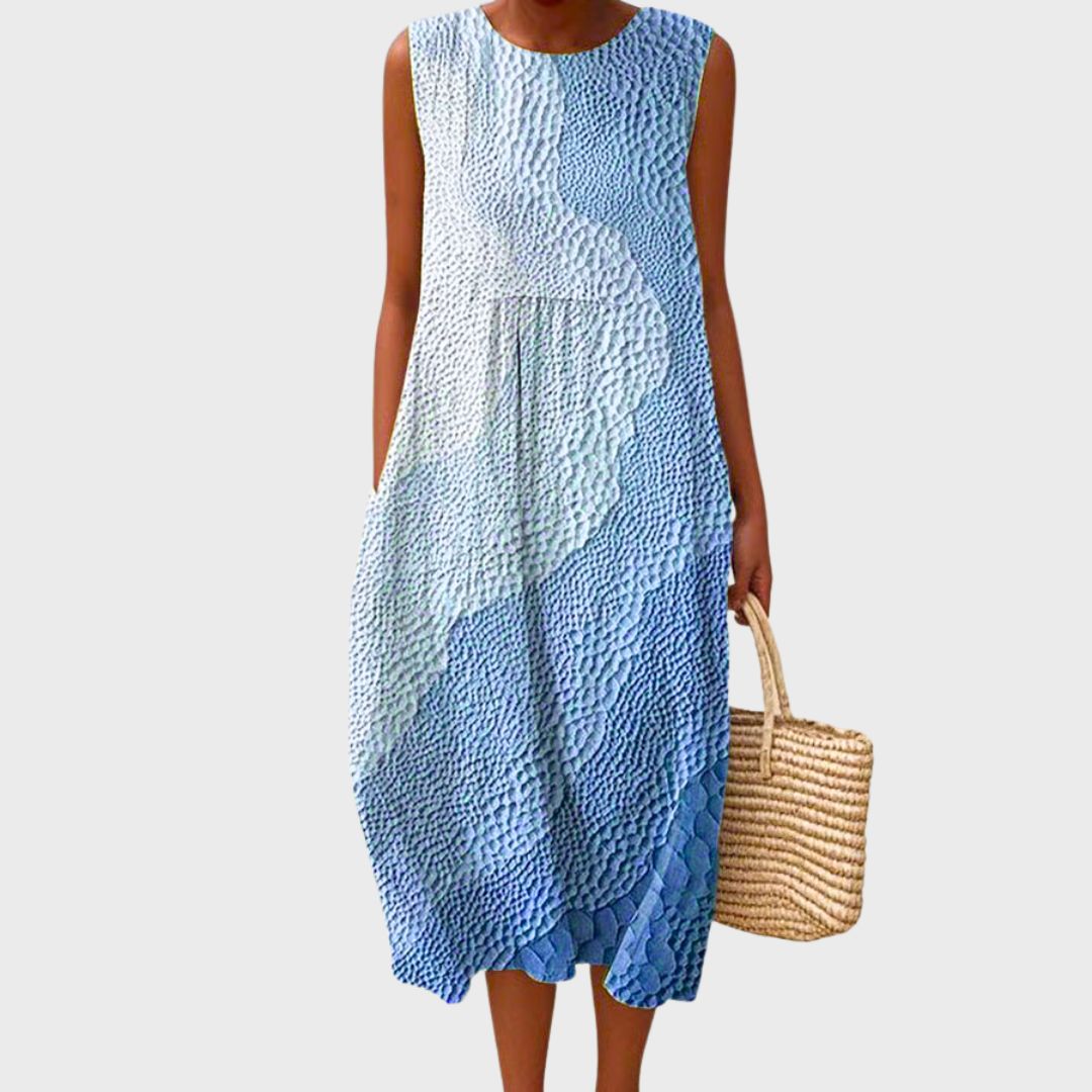 Helena | Printed Gathered Waist Sleeveless Midi Dress