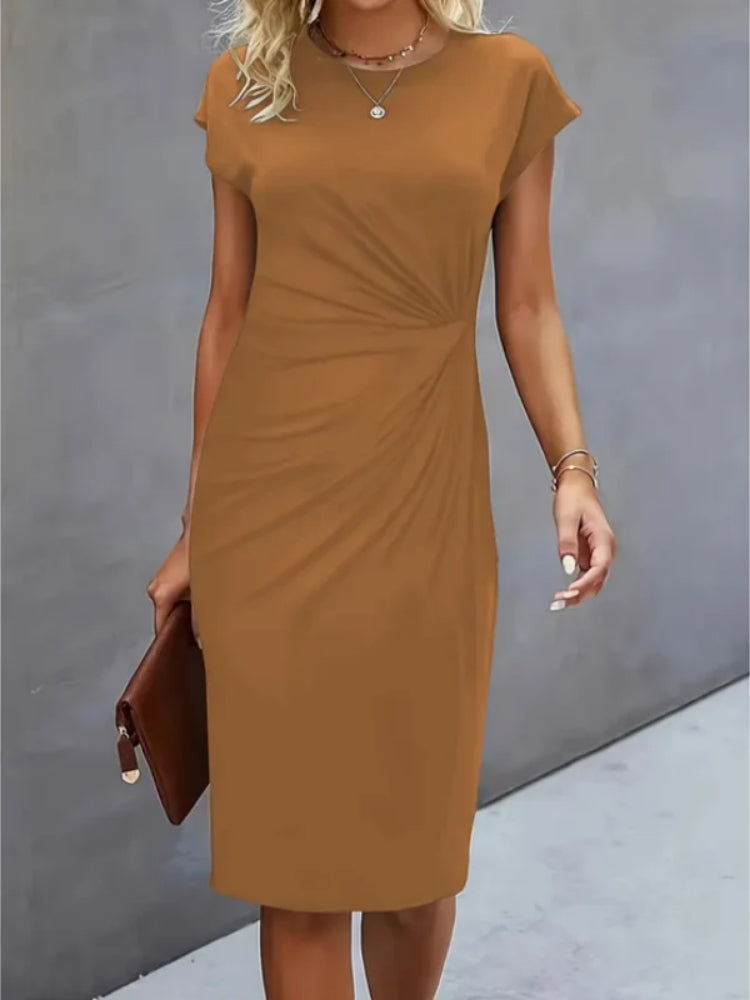 Mia | Waist Ruched Short Sleeve Midi Dress