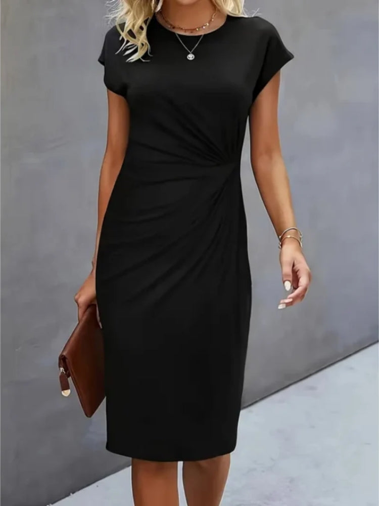 Mia | Waist Ruched Short Sleeve Midi Dress