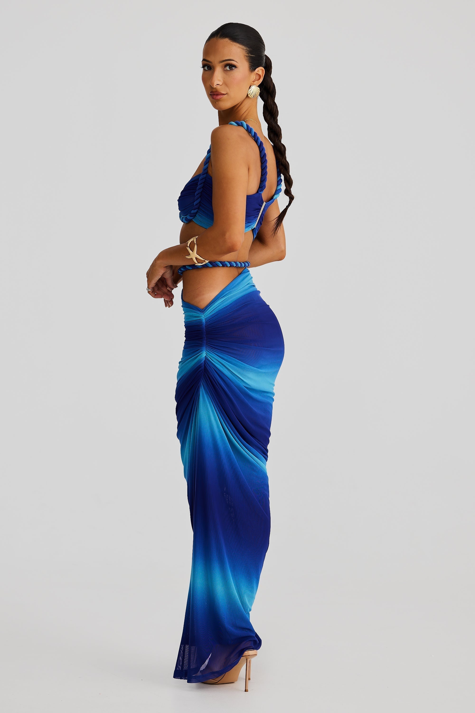 Tessa | Braided Strap Bustier & Ruched Maxi Skirt Set