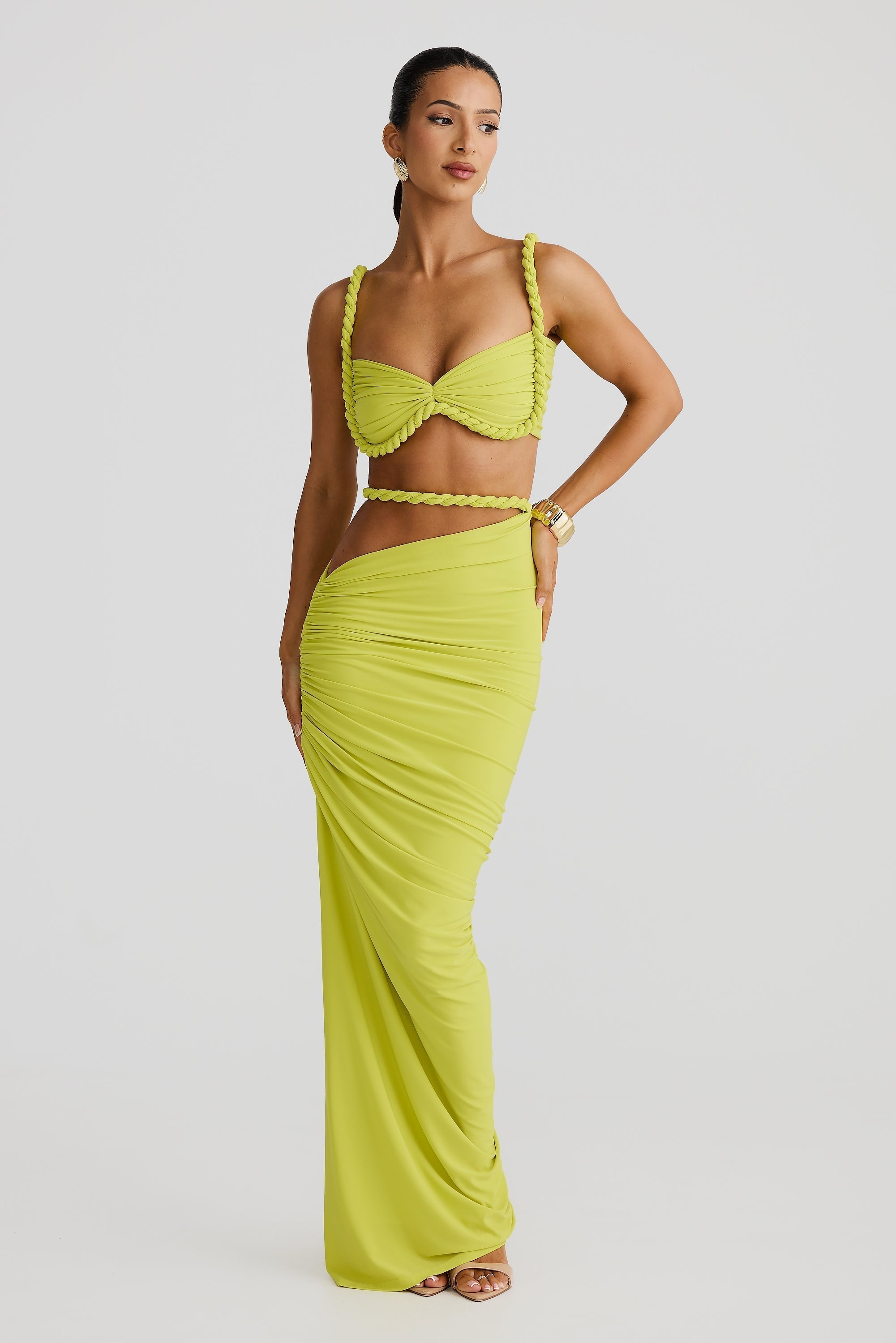 Tessa | Braided Strap Bustier & Ruched Maxi Skirt Set