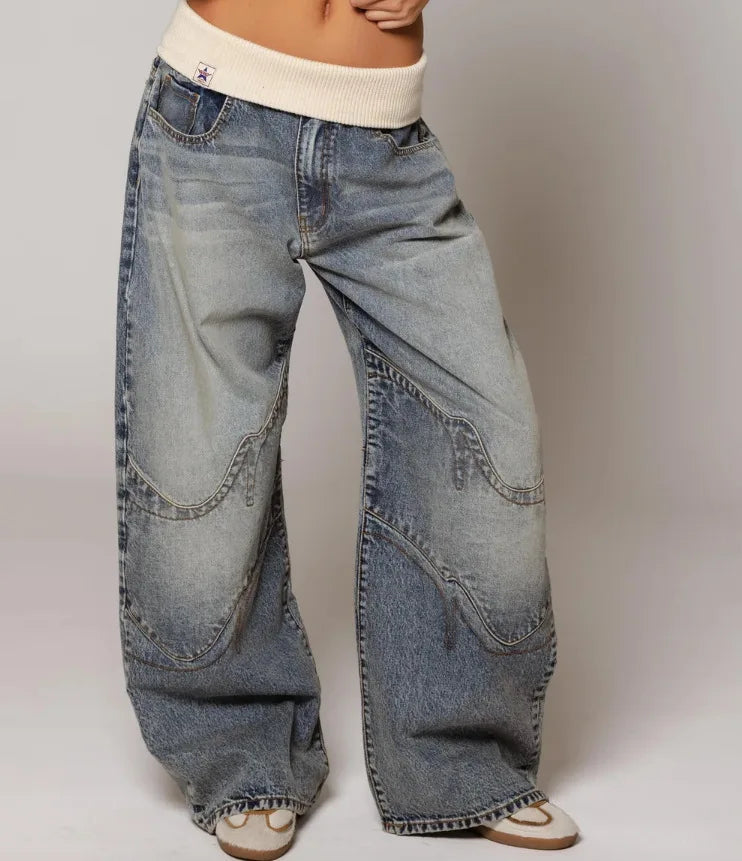 Aubrey | Wide-Leg Contrast Waistband Jeans