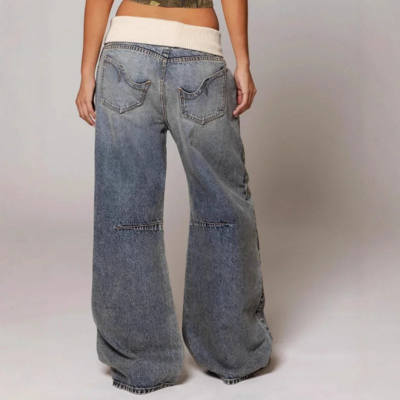 Aubrey | Wide-Leg Contrast Waistband Jeans