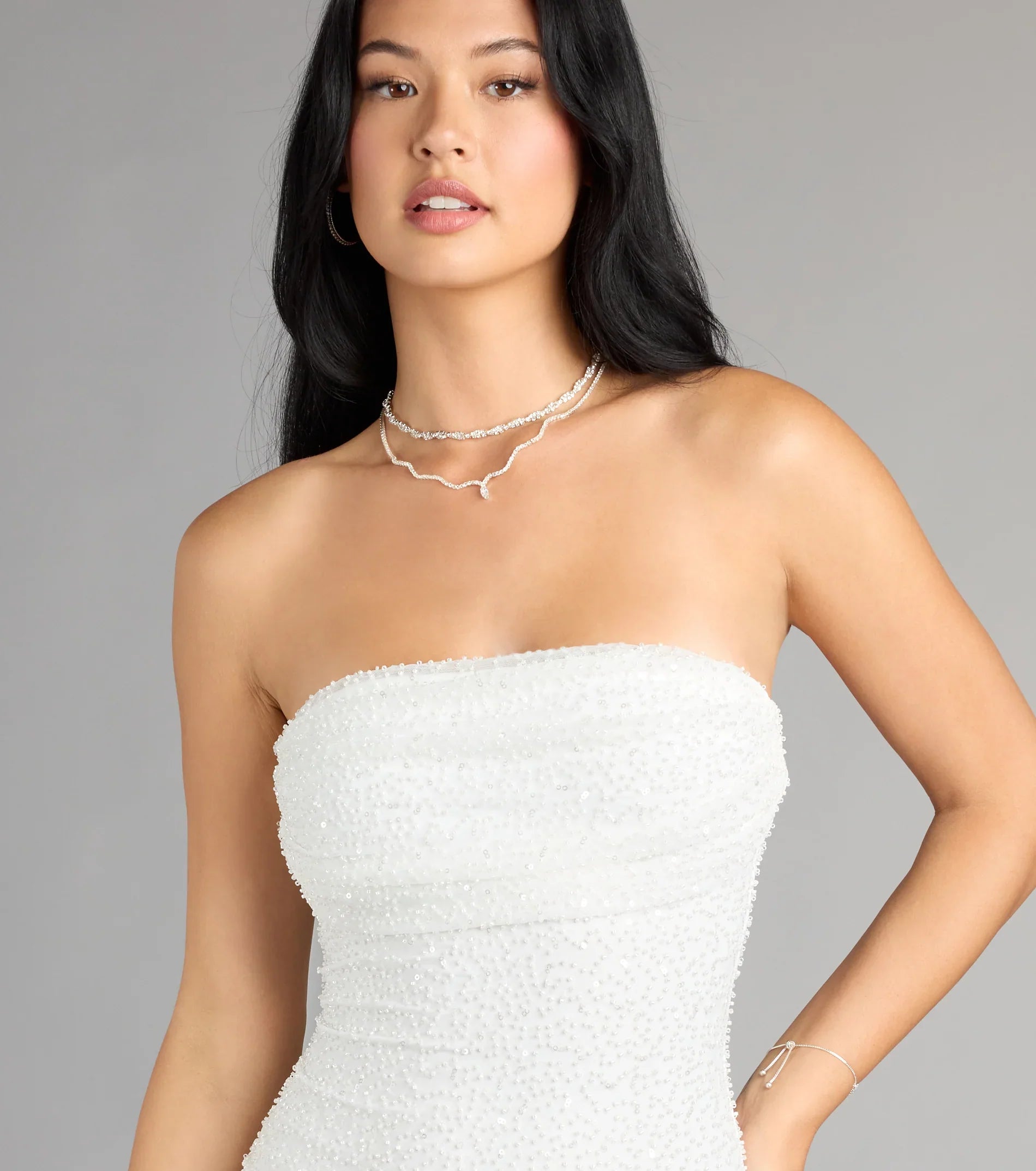 Grace | Strapless Beaded Mesh Bodycon Mini Dress