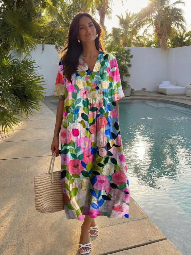 Isolde | Short Sleeve Floral Midi Dress