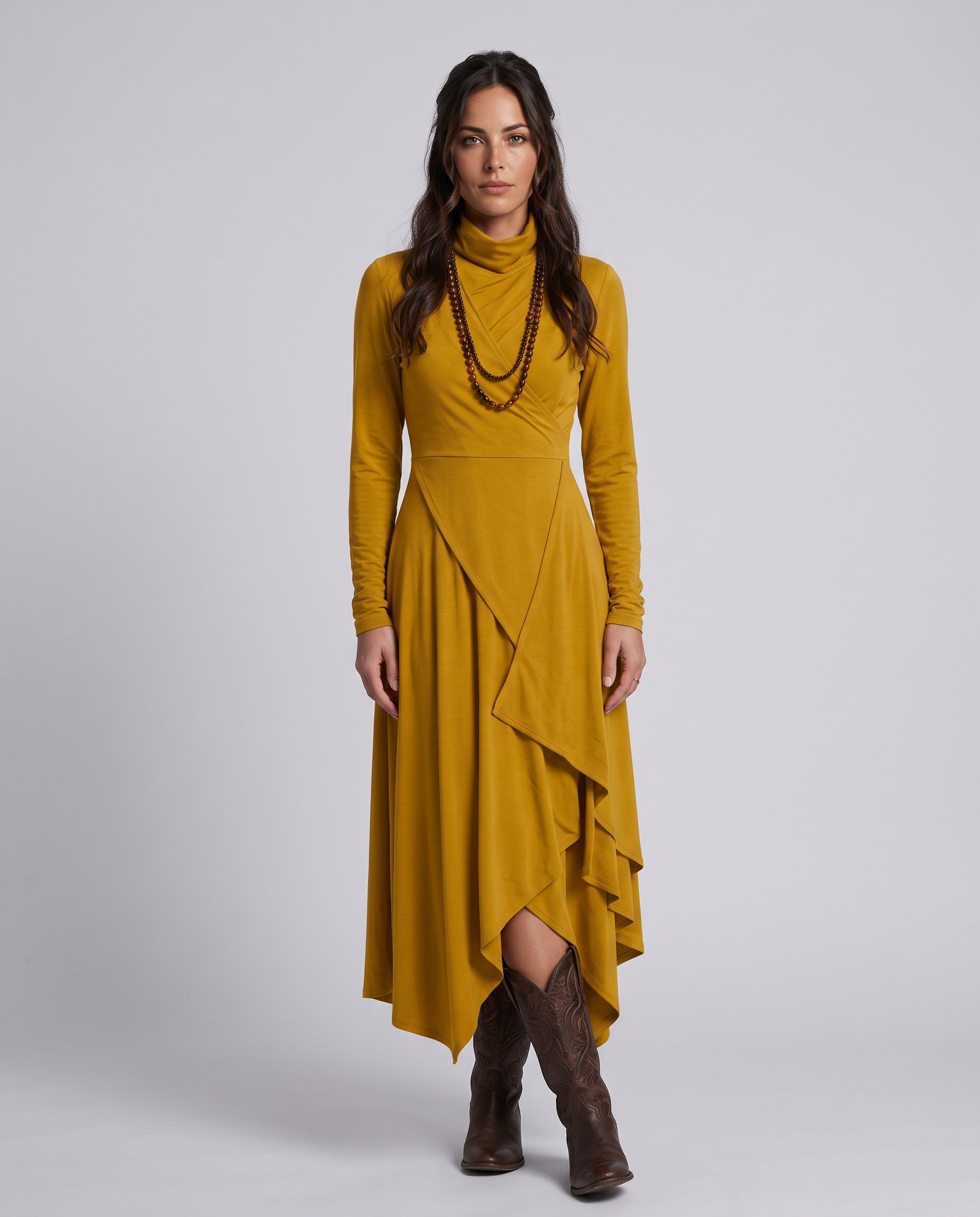 Bianca | Asymmetric Draped Turtleneck Maxi Dress